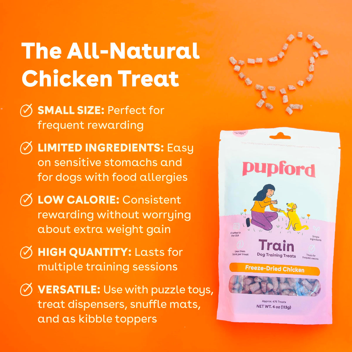 Pupford Freeze Dried Training Treats for Dogs & Puppies (Chicken, 4 oz)