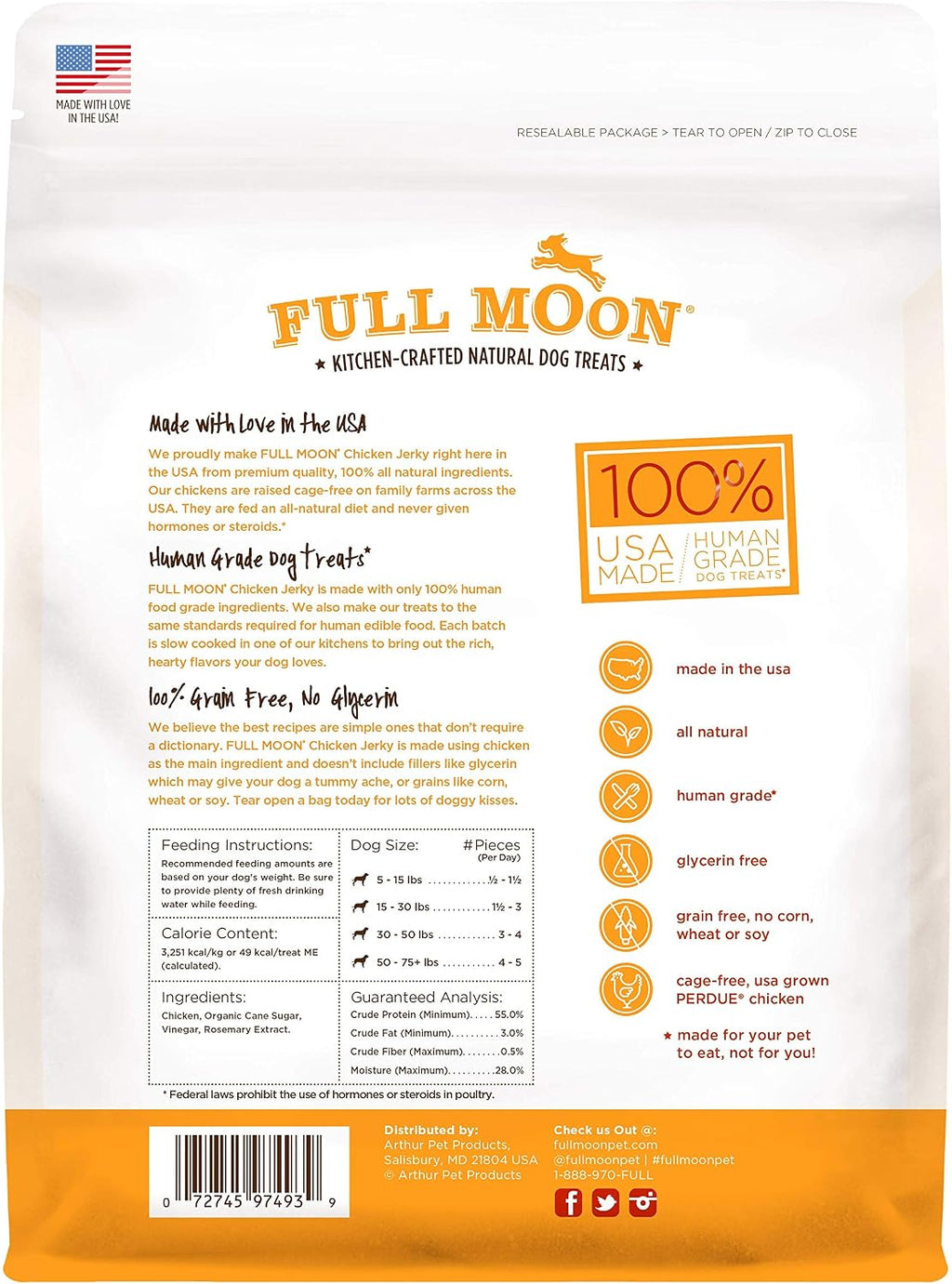 Full Moon Beef Jerky Healthy All Natural Dog Treats Human Grade Made in USA Grain Free 11 oz (Pack of 4)