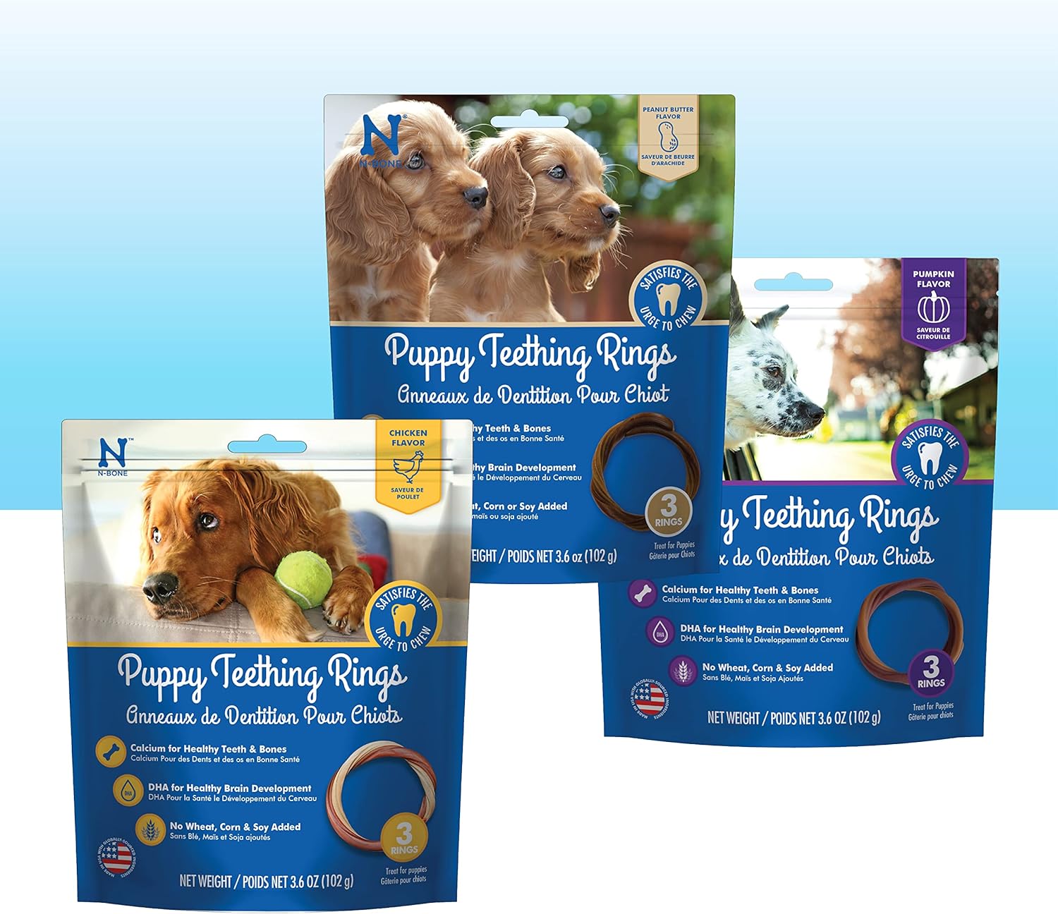 N-Bone Puppy Teething Rings, Chicken Flavor, Natural Puppy Teething Chews & Chew Treats, Helps Soothe Teething Gums, Calcium Enriched, 6 Rings