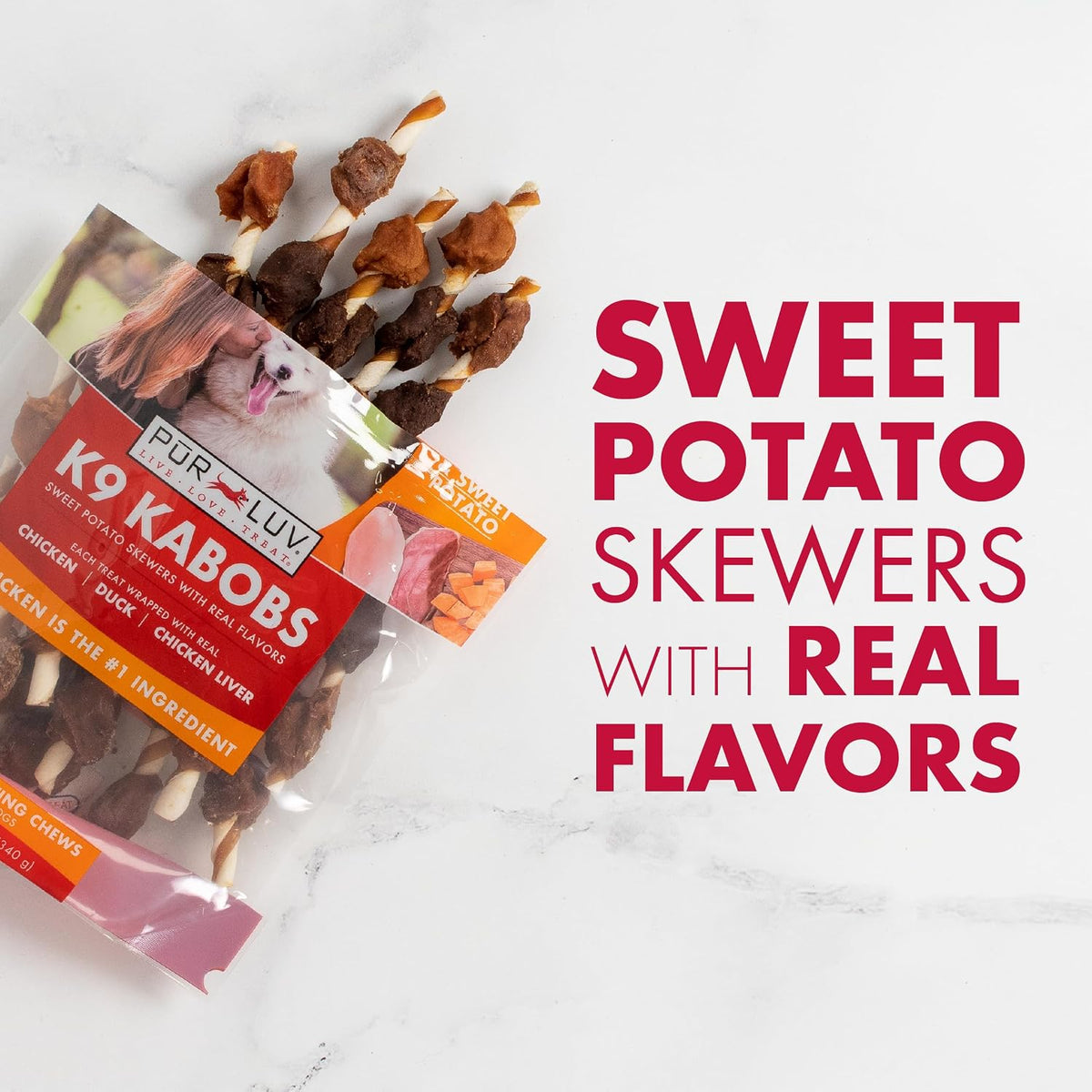 Pur Luv Dog Treats, K9 Kabobs Made with Real Chicken, Duck, and Sweet Potato, 12 Ounces, Dog Snacks, Healthy, Easily Digestible, Long-Lasting, High Protein Treat, Satisfies Urge to Chew