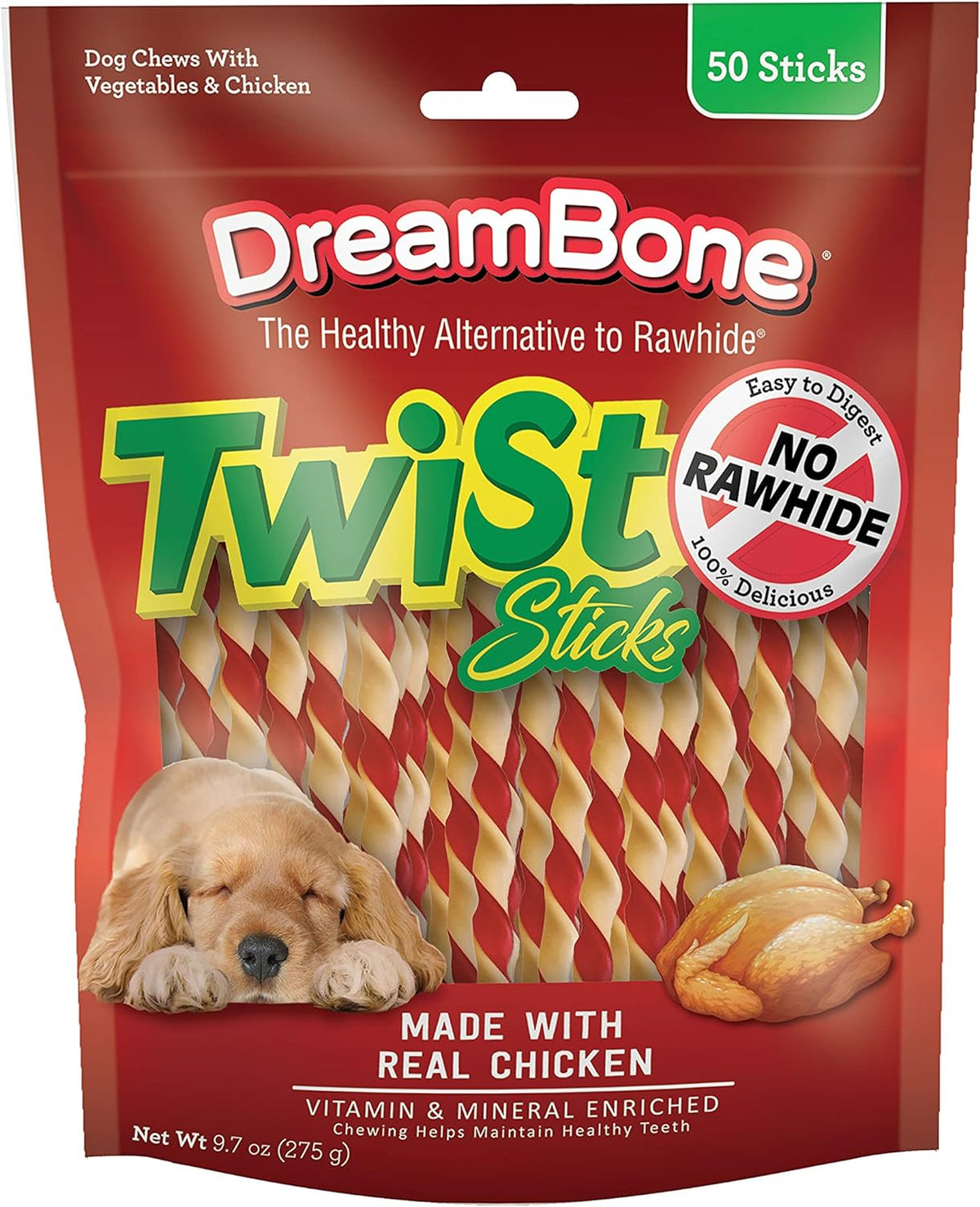 DreamBone Twist Sticks Rawhide-Free Dog Treats With Real Protein, 50 Count
