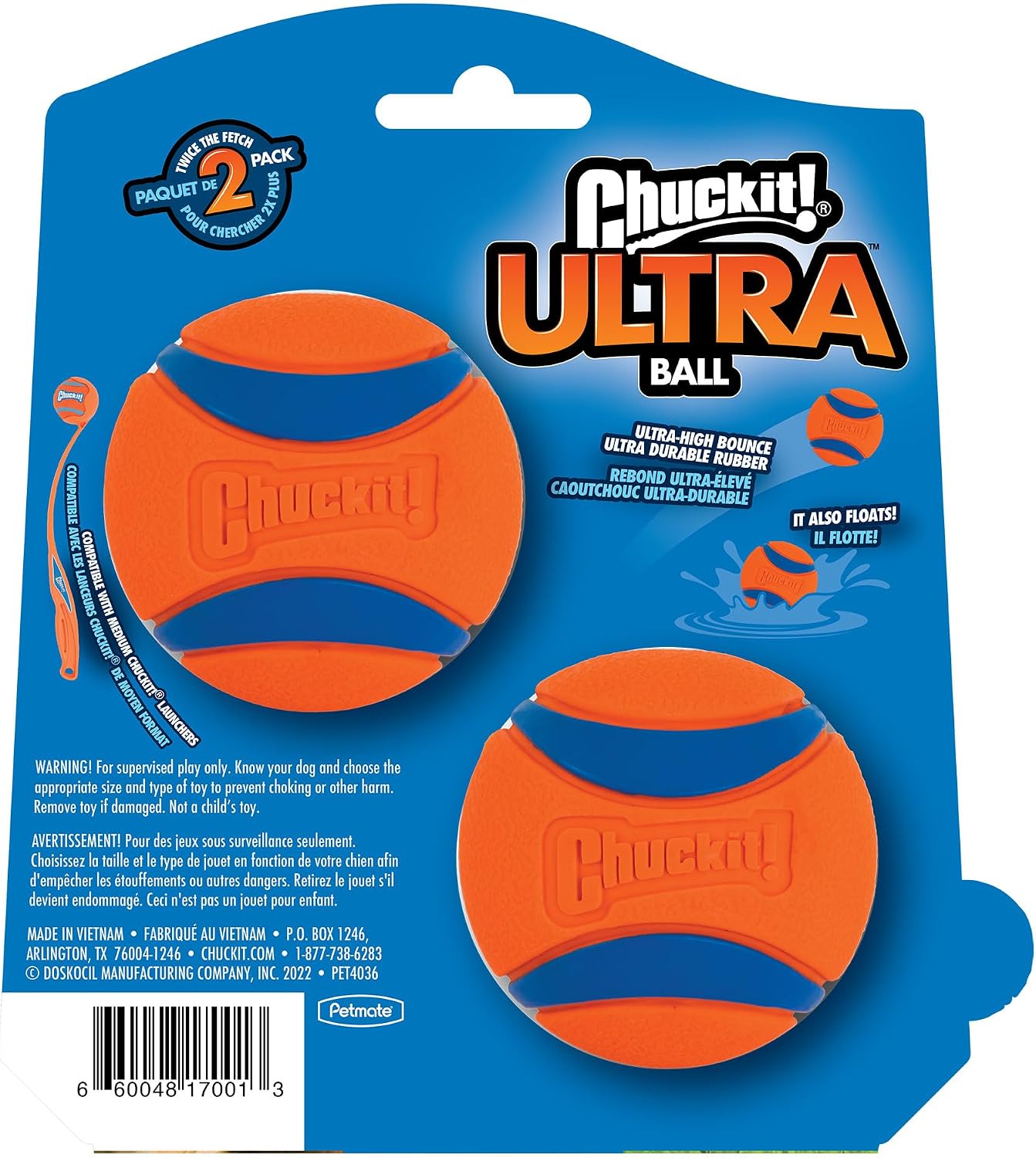 Chuckit! Ultra Ball Dog Toy, Durable Rubber, Medium 2.5-in, 2 Pack