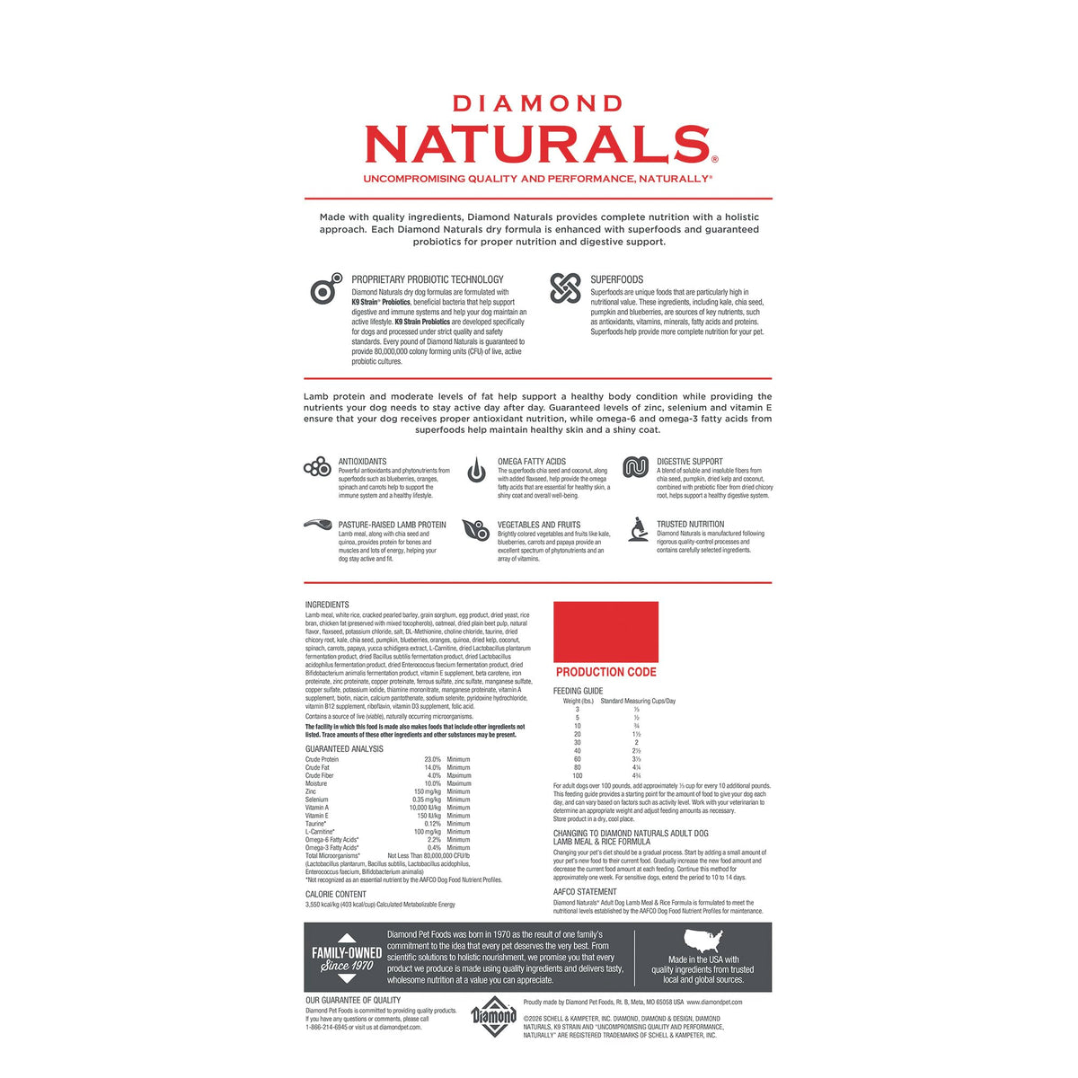 DIAMOND NATURALS Adult Dry Dog Food, Lamb Meal & Rice, 6lb