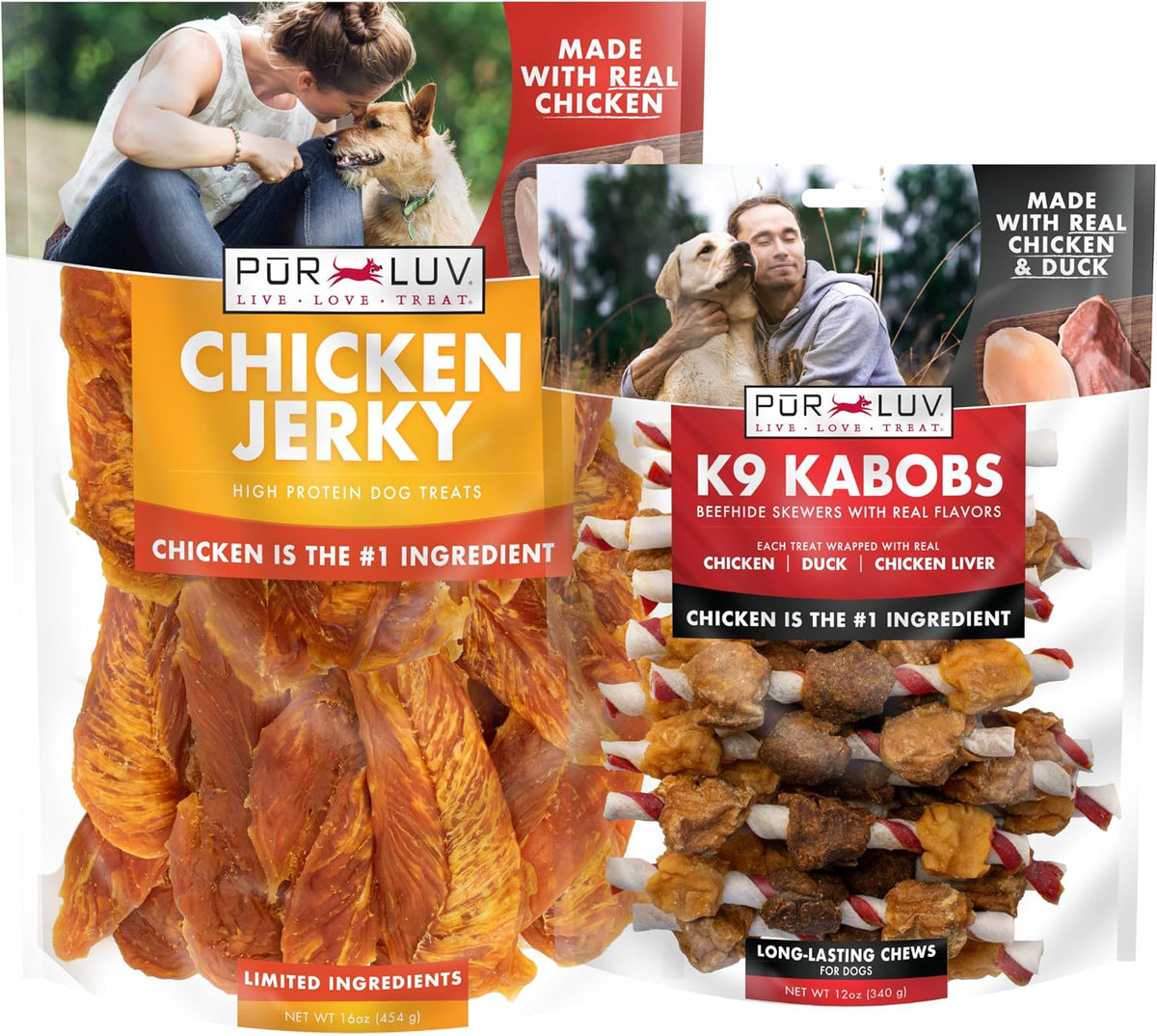 Pur Luv Dog Treats, K9 Kabobs Made with Real Chicken, Duck, and Sweet Potato, 12 Ounces, Dog Snacks, Healthy, Easily Digestible, Long-Lasting, High Protein Treat, Satisfies Urge to Chew