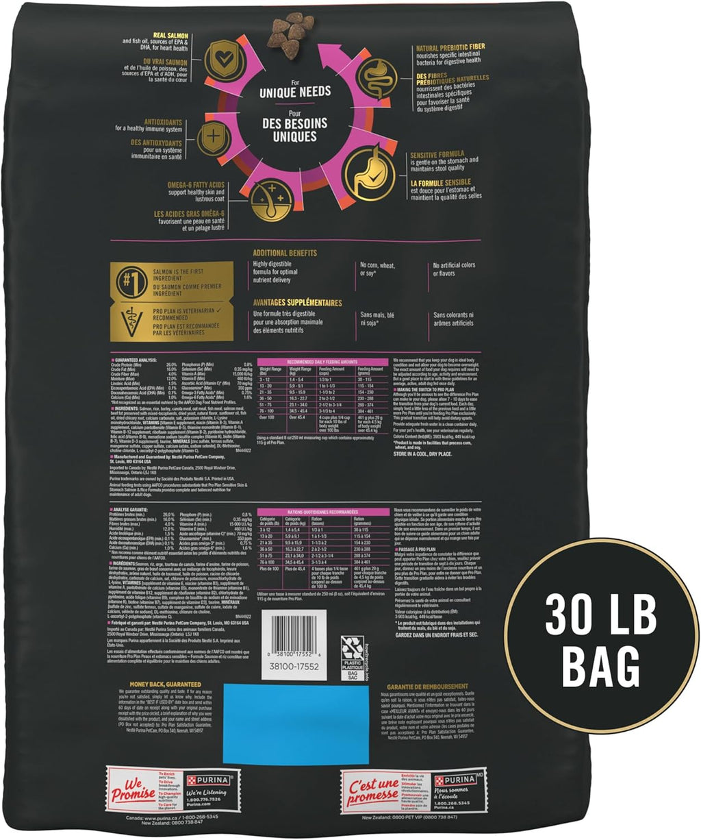 Purina Pro Plan Sensitive Skin & Stomach Dry Dog Food, Salmon, 30 lb Bag