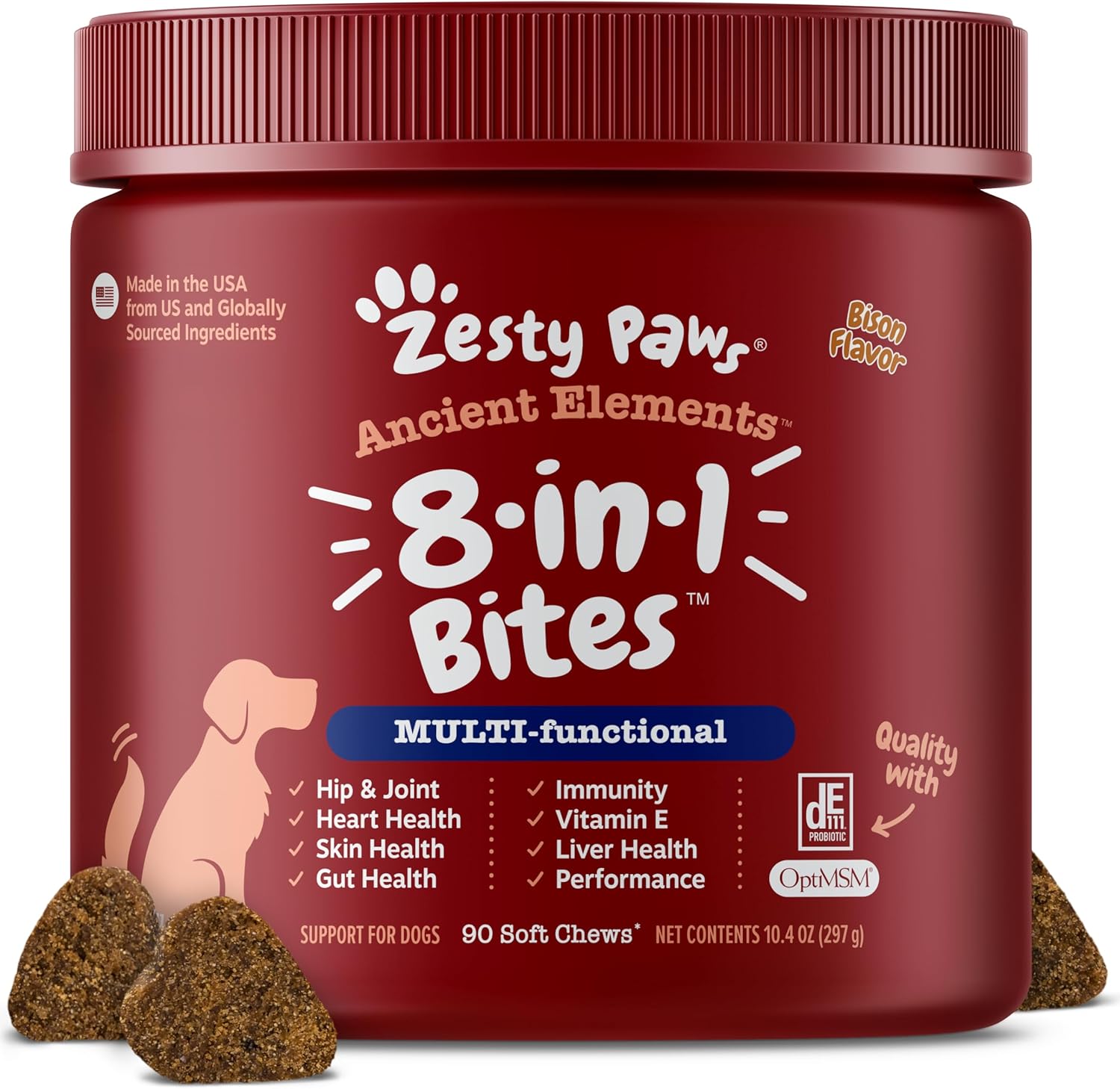 Zesty Paws Dog Vitamins - Dog Multivitamin Chews, Bison, 90 Ct