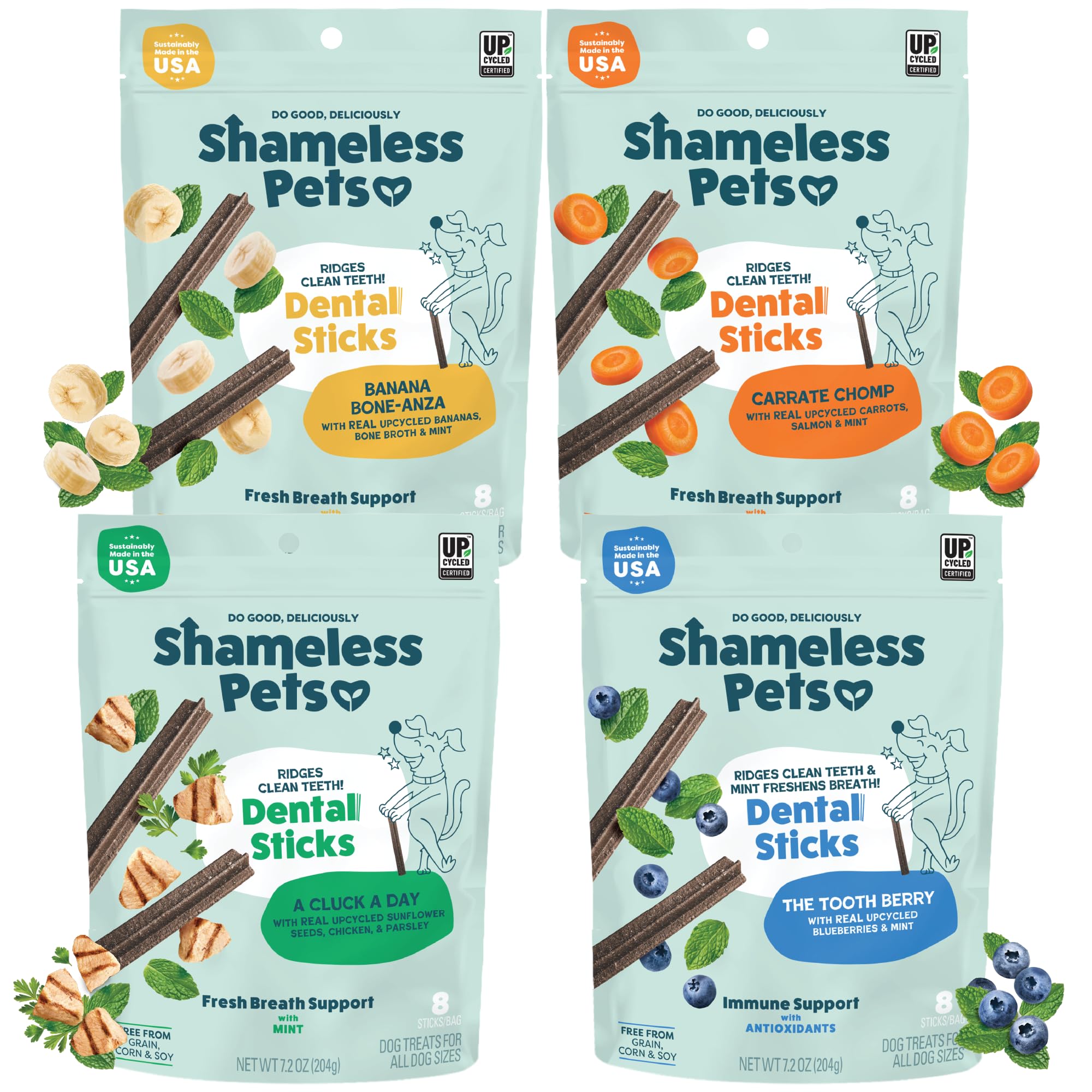 Shameless Pets Blueberry & Mint Dental Chews for Dogs, 8 Chews