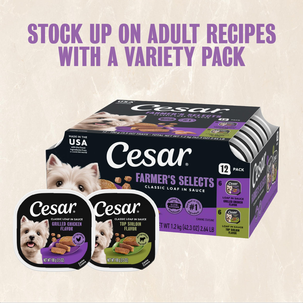 Cesar Classic Loaf in Sauce Wet Dog Food, Meaty Selects, 3.5 oz, 24 Count