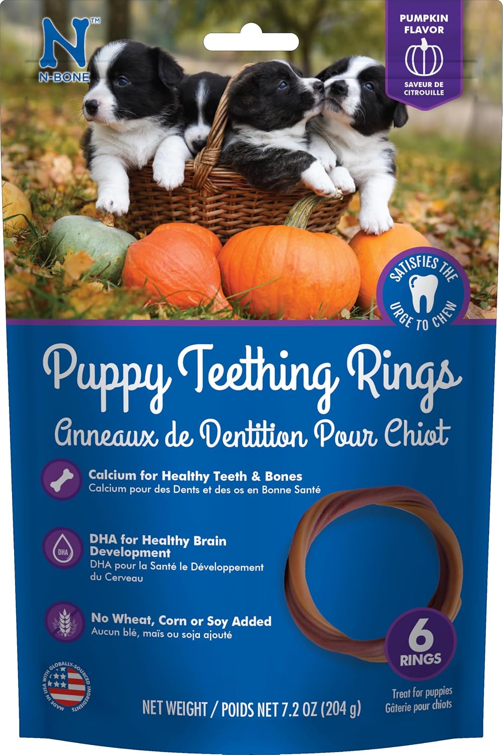 N-Bone Puppy Teething Rings, Chicken Flavor, Natural Puppy Teething Chews & Chew Treats, Helps Soothe Teething Gums, Calcium Enriched, 6 Rings