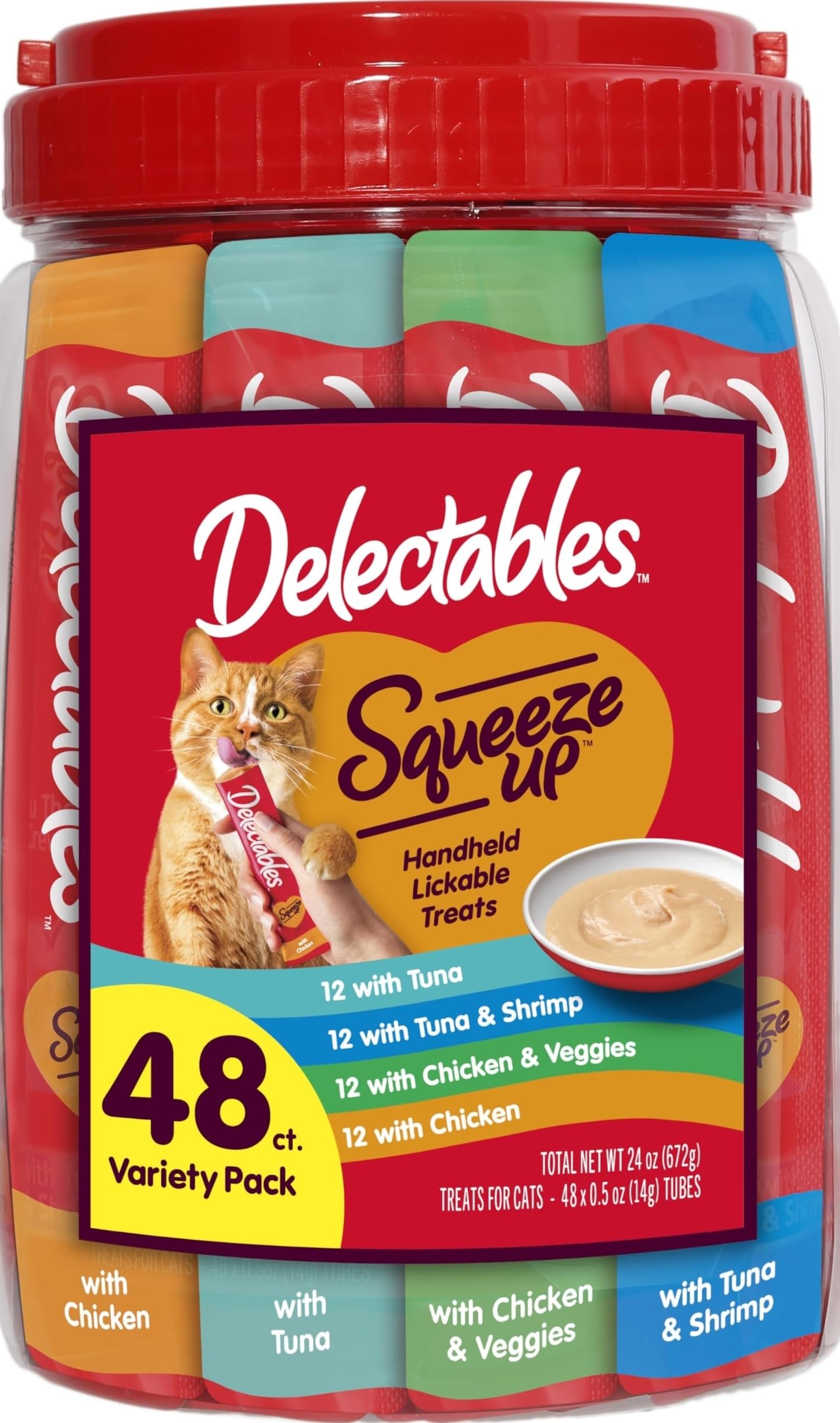 Delectables Squeeze Up Variety Pack, Creamy Squeezable Puree, Lickable Wet Cat Treats, Grain Free, No Added Fillers, No by-Products, No Added Preservatives, 0.5 Ounces Tube, 20 Tubes Total