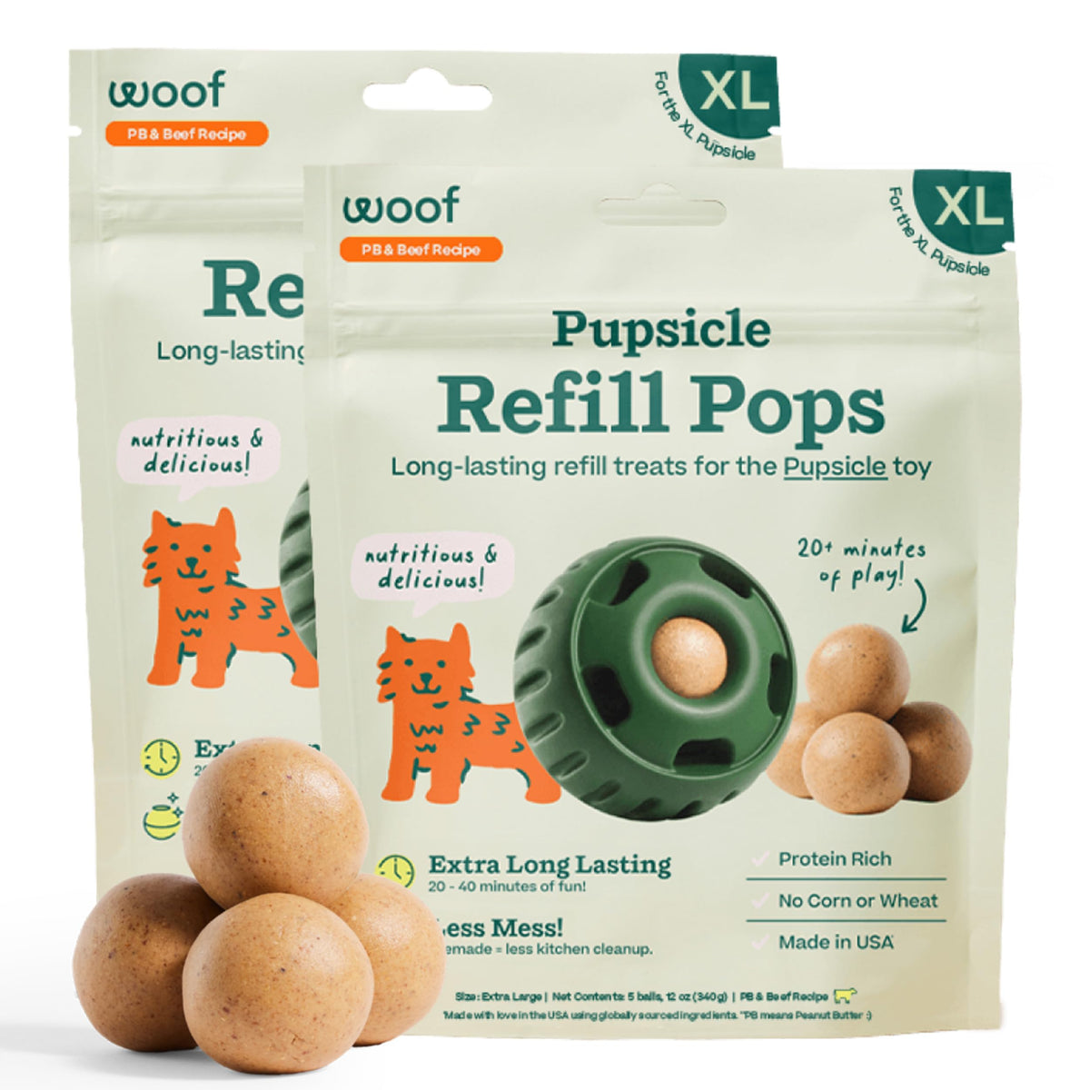 WOOF Pupsicle Peanut Butter & Beef Refill Pops Dog Treats, Large, 7 Count