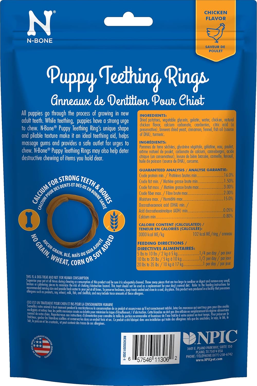 N-Bone Puppy Teething Rings, Chicken Flavor, Natural Puppy Teething Chews & Chew Treats, Helps Soothe Teething Gums, Calcium Enriched, 6 Rings