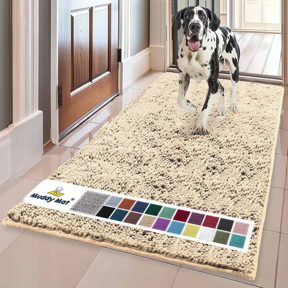 Muddy Mat® | Super Water Absorbent Door Mat Indoor, Microfiber Quick Dry Chenille Entryway Rug, Slip Resistant Front Door Mat, Indoor Mats for Entryway, Machine Washable Pet Rug, Grey 30"x19"