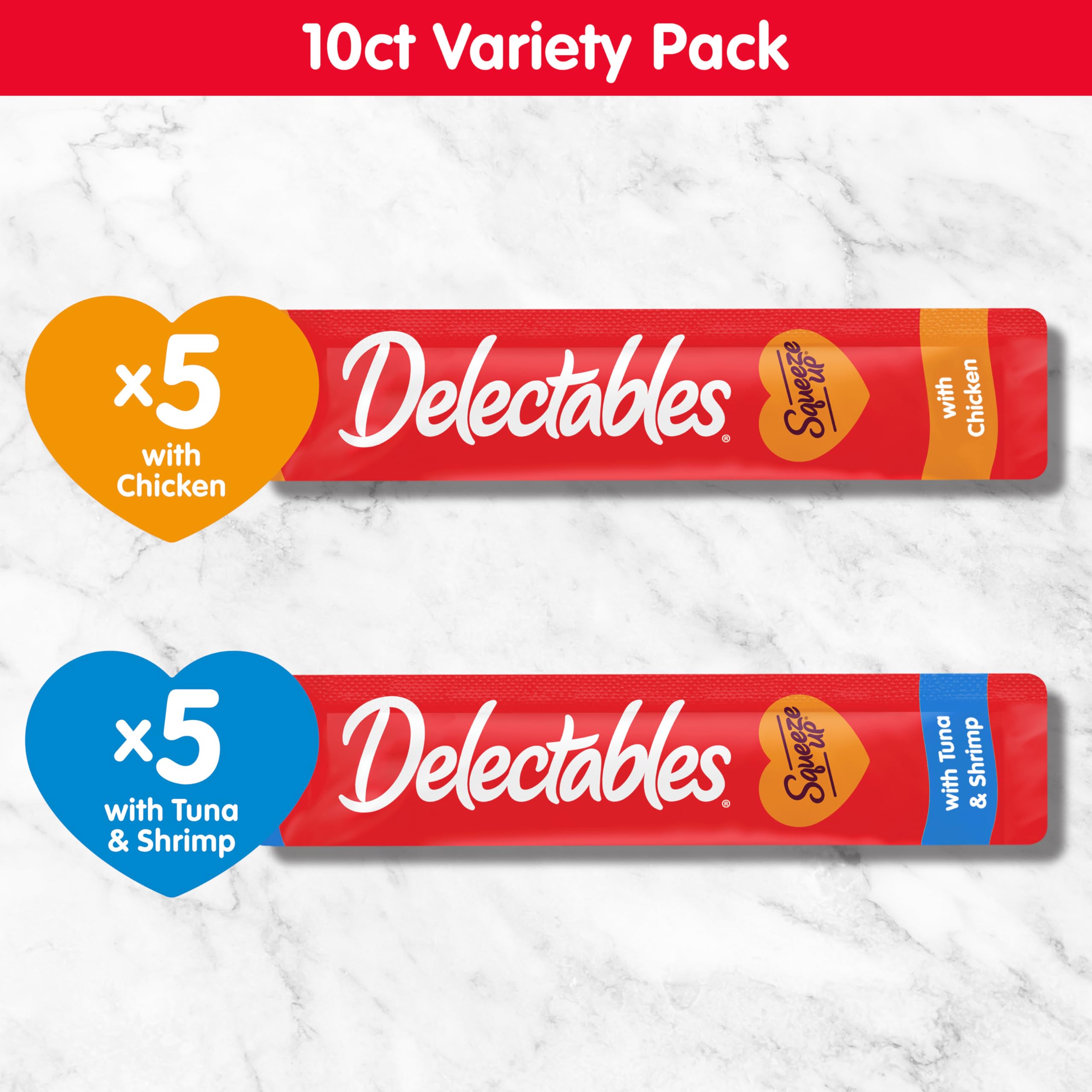 Delectables Squeeze Up Variety Pack, Creamy Squeezable Puree, Lickable Wet Cat Treats, Grain Free, No Added Fillers, No by-Products, No Added Preservatives, 0.5 Ounces Tube, 20 Tubes Total