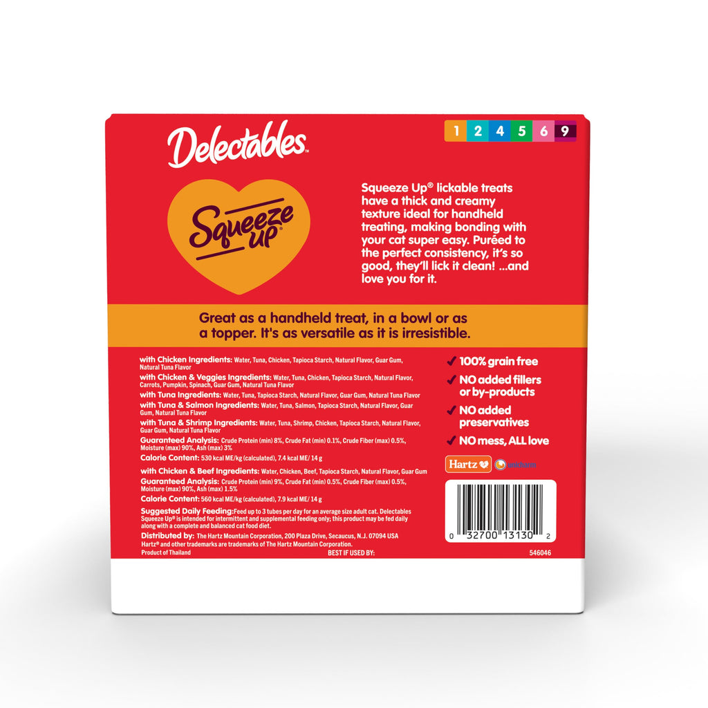 Delectables Squeeze Up Variety Pack, Creamy Squeezable Puree, Lickable Wet Cat Treats, Grain Free, No Added Fillers, No by-Products, No Added Preservatives, 0.5 Ounces Tube, 20 Tubes Total