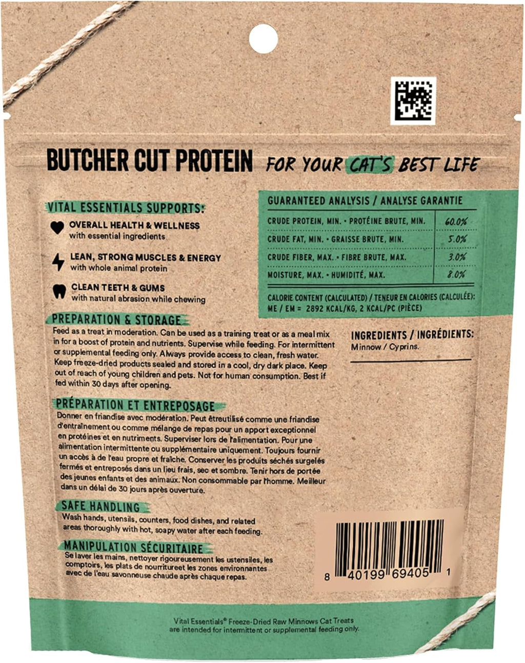Vital Essentials Freeze Dried Minnows Cat Treats, 1.0 oz Bag