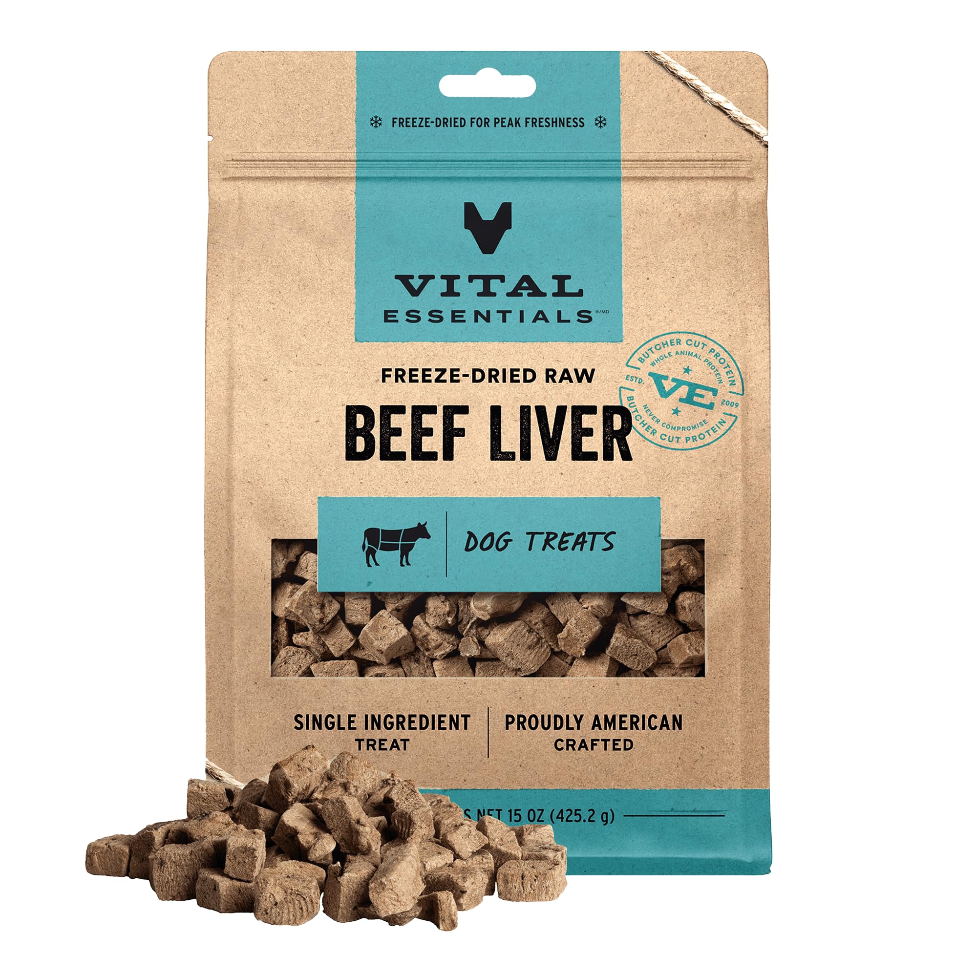 Vital Essentials Freeze Dried Dog Treats, Beef Liver, 2.1 oz Bag