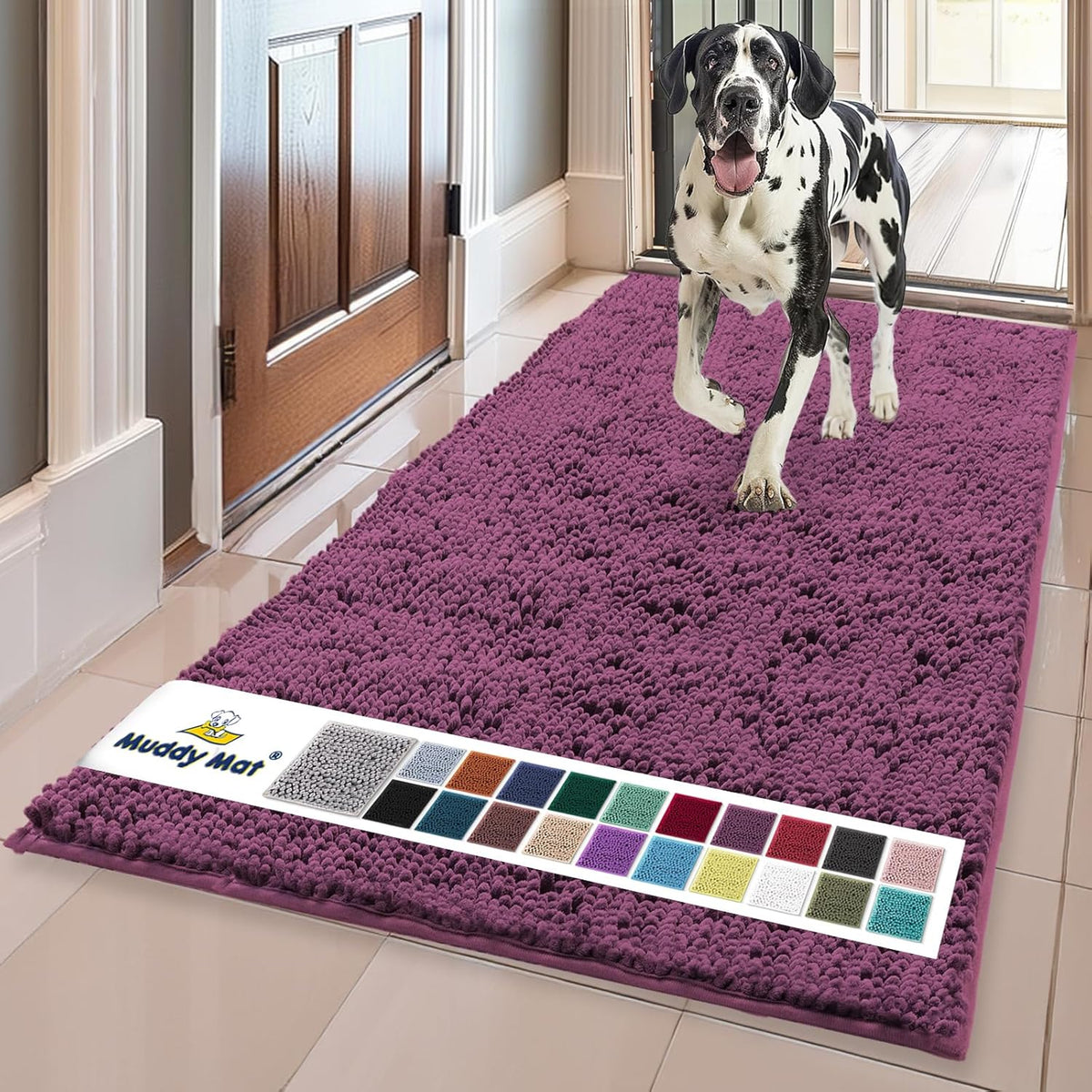 Muddy Mat® | Super Water Absorbent Door Mat Indoor, Microfiber Quick Dry Chenille Entryway Rug, Slip Resistant Front Door Mat, Indoor Mats for Entryway, Machine Washable Pet Rug, Grey 30"x19"