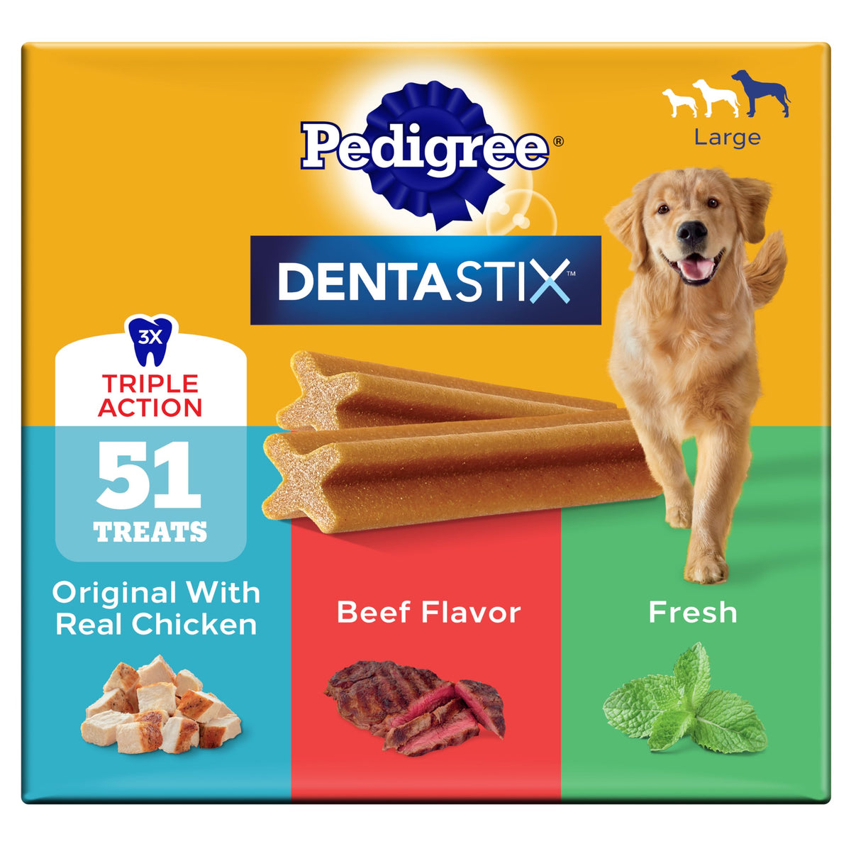 Pedigree Dentastix Large Breed Dental Dog Treats, Fresh, 36 Count