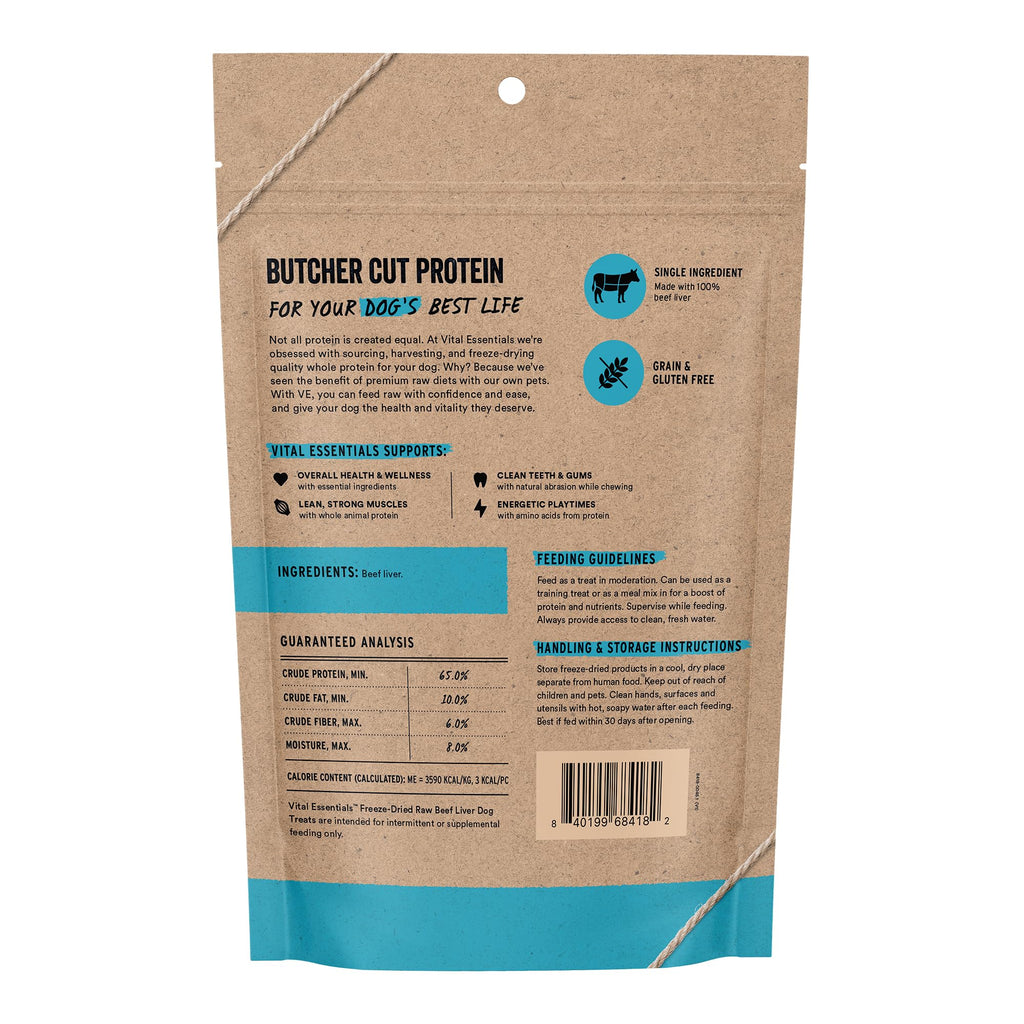 Vital Essentials Freeze Dried Dog Treats, Beef Liver, 2.1 oz Bag