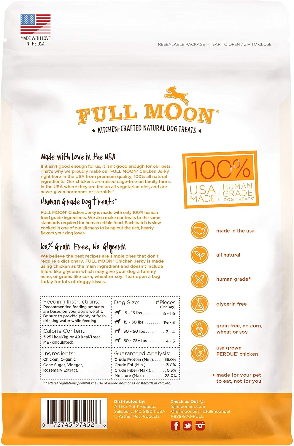 Full Moon Beef Jerky Healthy All Natural Dog Treats Human Grade Made in USA Grain Free 11 oz (Pack of 4)