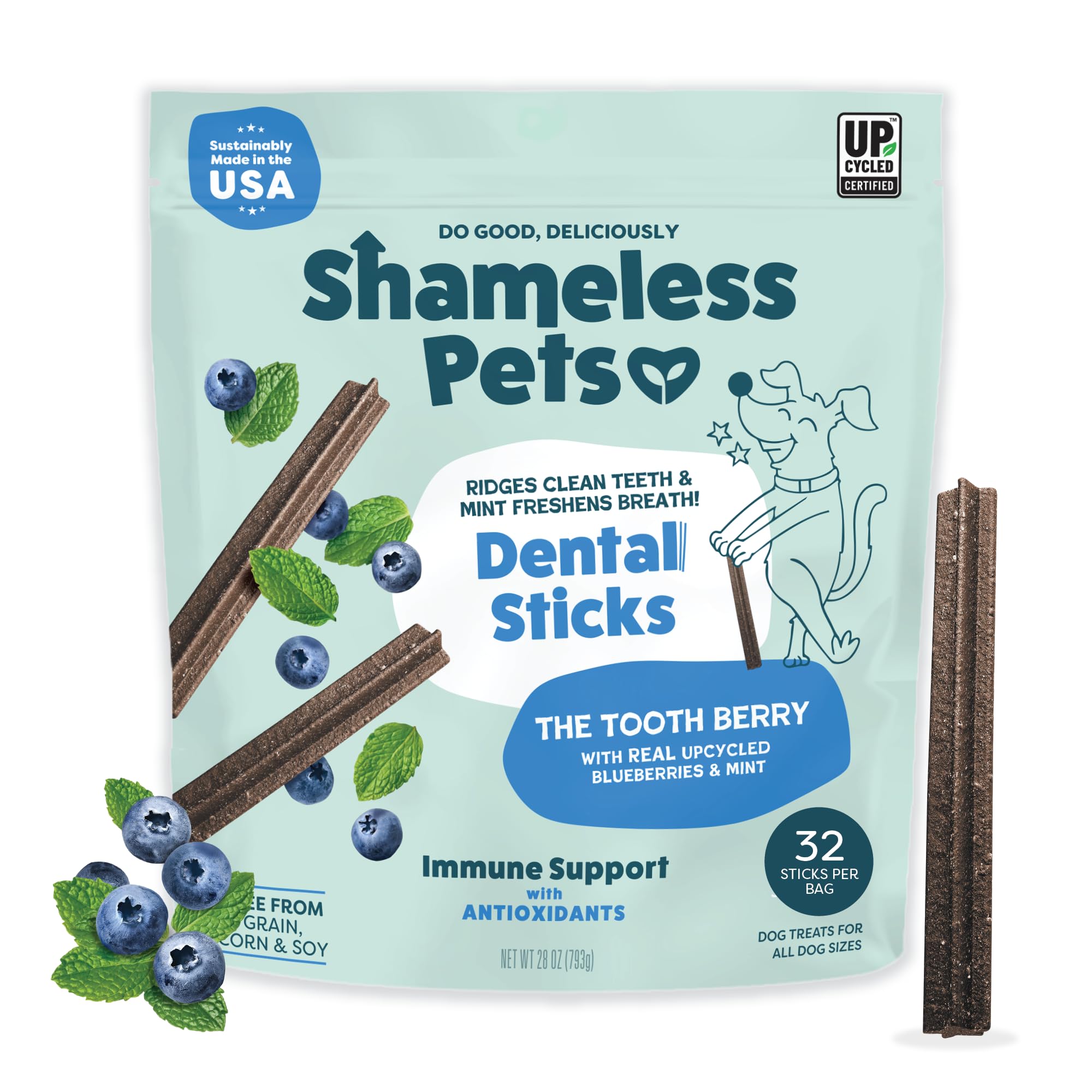 Shameless Pets Blueberry & Mint Dental Chews for Dogs, 8 Chews