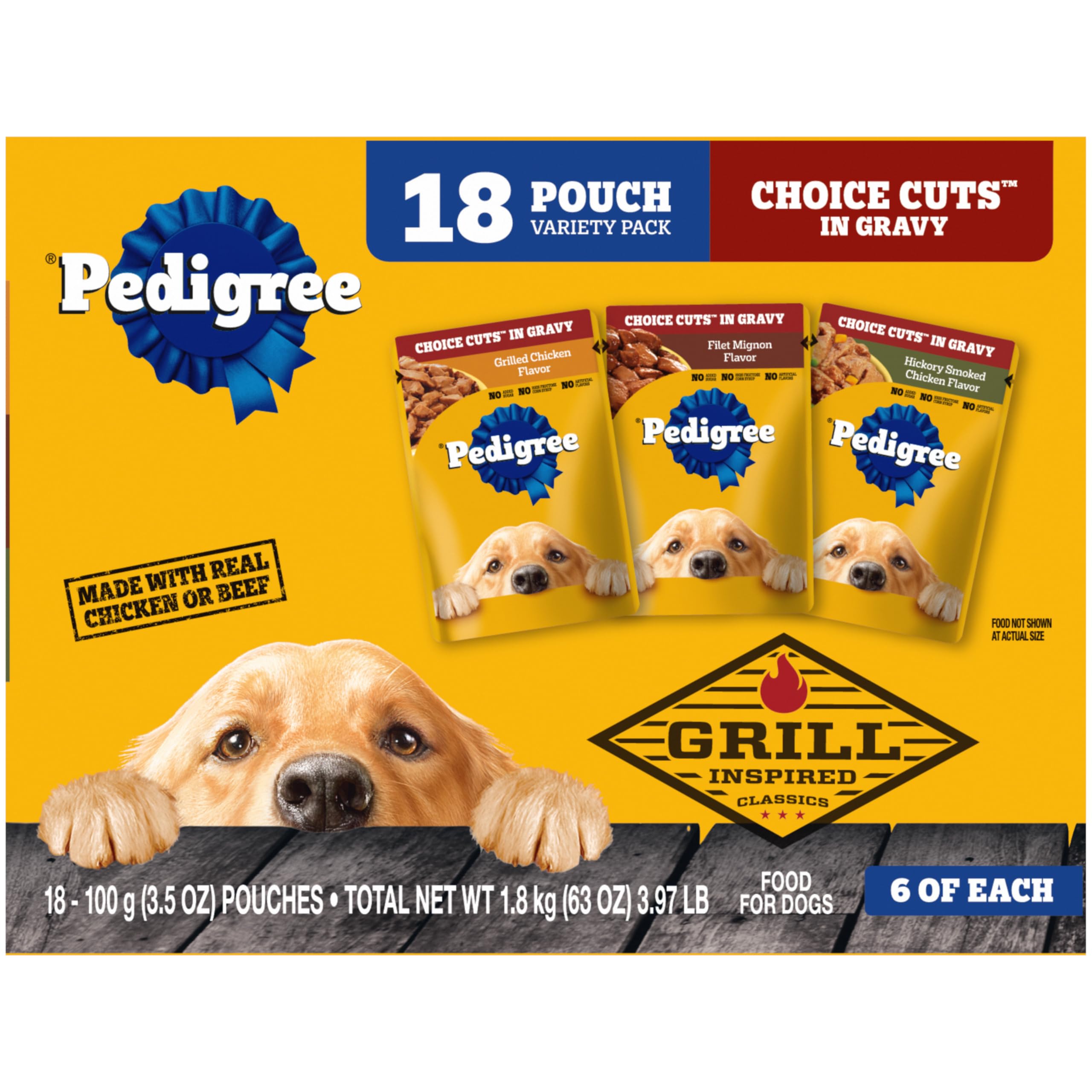 Pedigree Choice Cuts Wet Dog Food Pouch, Protein Variety, 3.5 oz, 30 Count