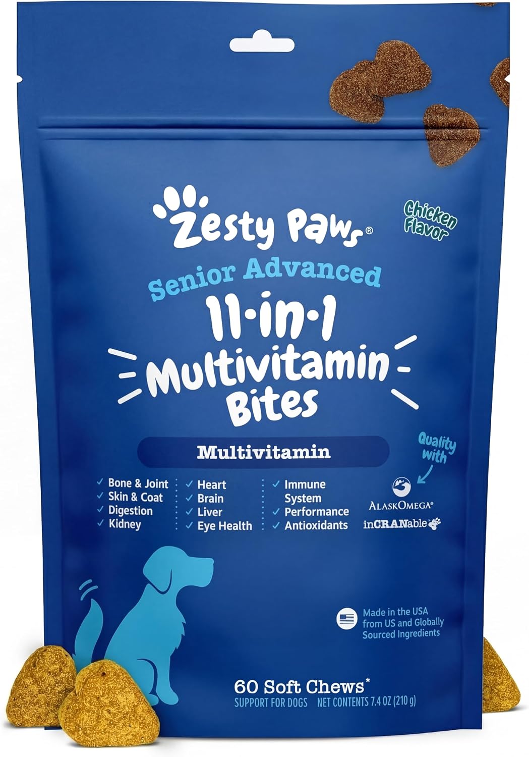 Zesty Paws Dog Vitamins - Dog Multivitamin Chews, Bison, 90 Ct