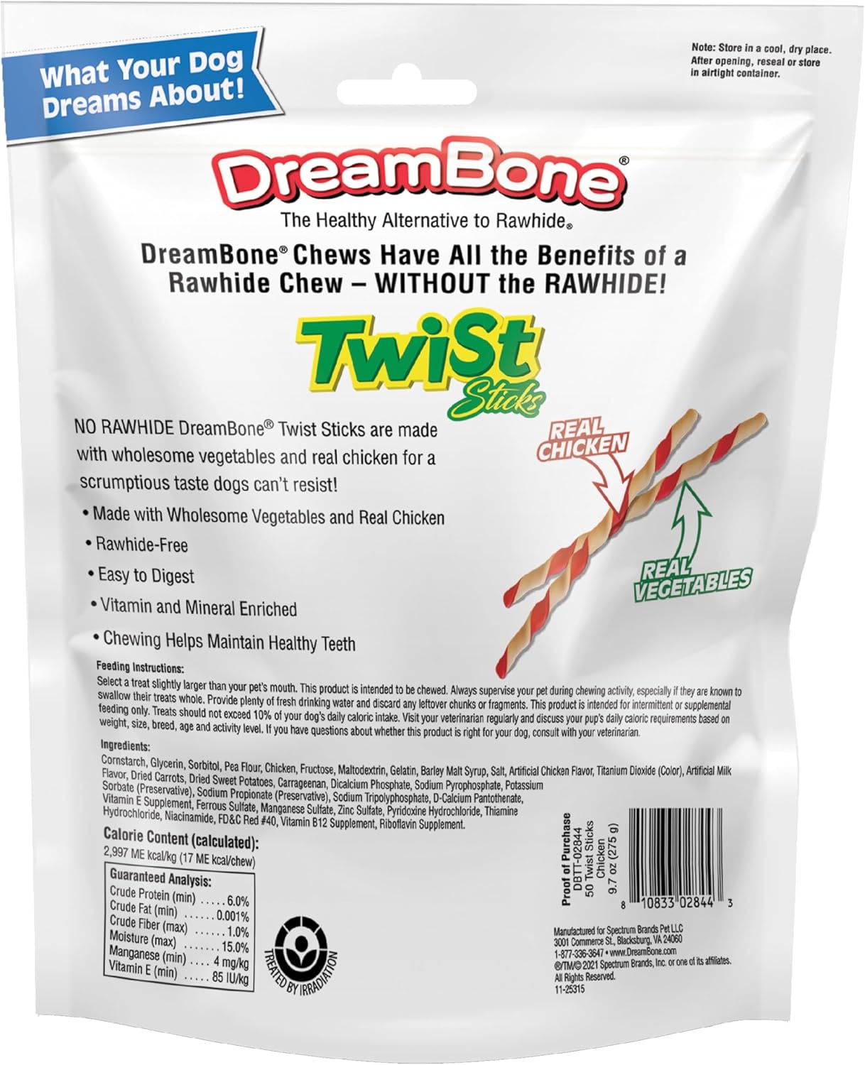 DreamBone Twist Sticks Rawhide-Free Dog Treats With Real Protein, 50 Count