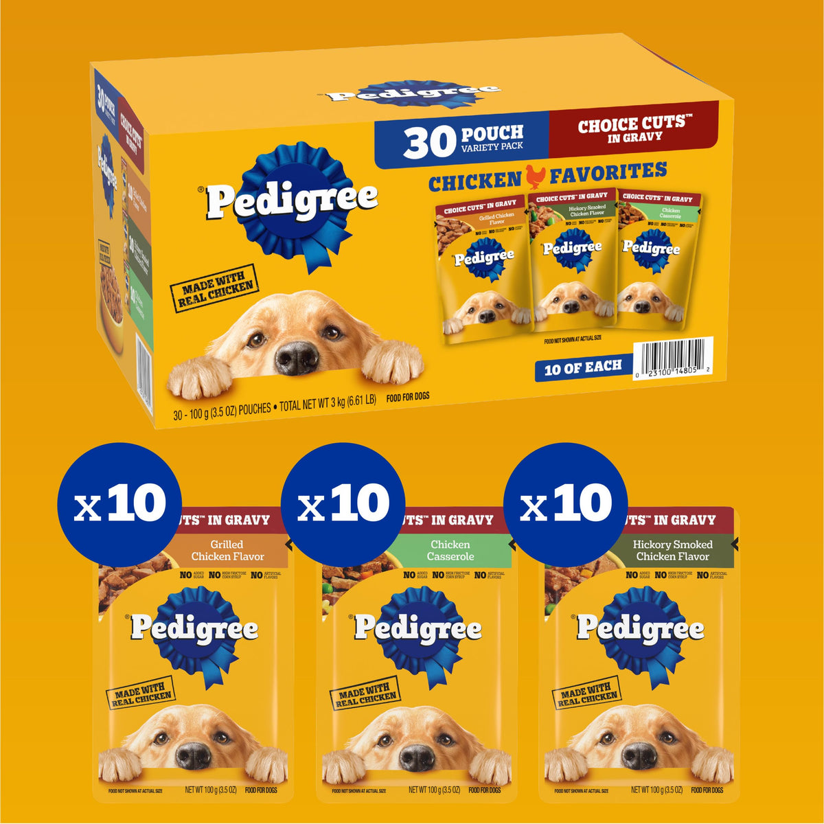 Pedigree Choice Cuts Wet Dog Food Pouch, Protein Variety, 3.5 oz, 30 Count