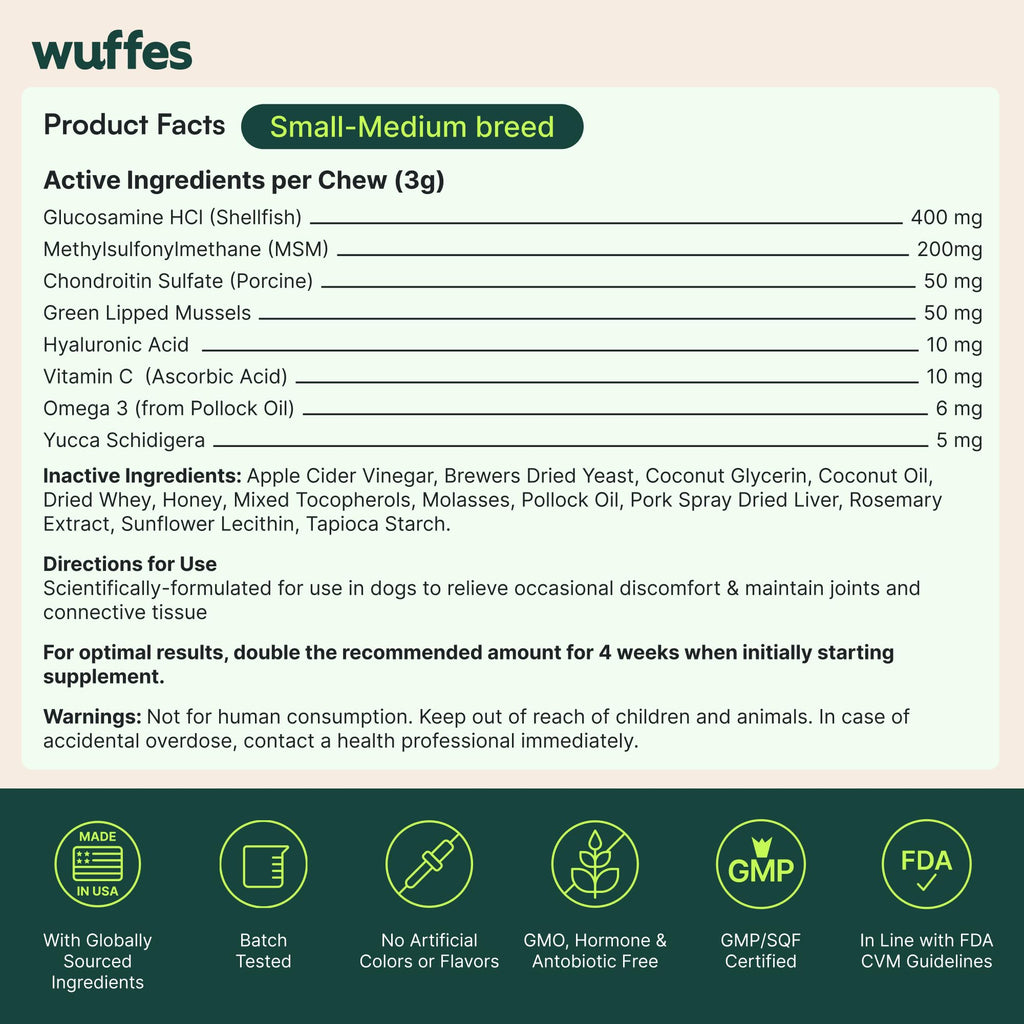 Wuffes Advanced Hip & Joint Chews for Small & Medium Dogs, Vet Recommended