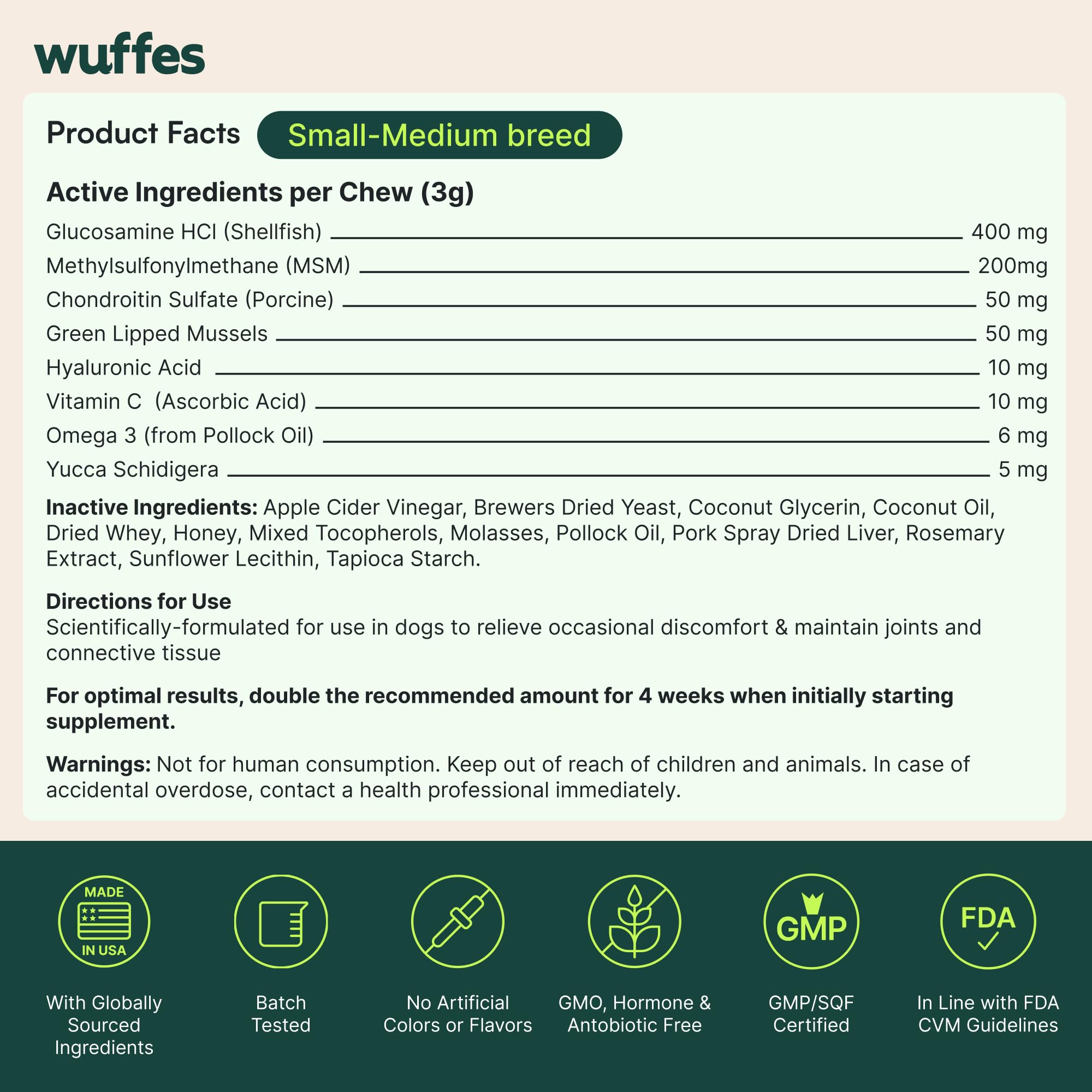 Wuffes Advanced Hip & Joint Chews for Small & Medium Dogs, Vet Recommended
