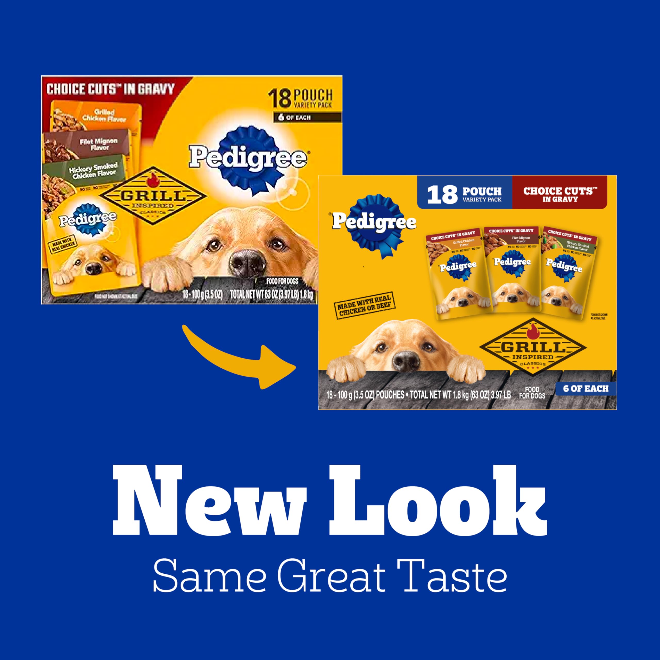 Pedigree Choice Cuts Wet Dog Food Pouch, Protein Variety, 3.5 oz, 30 Count