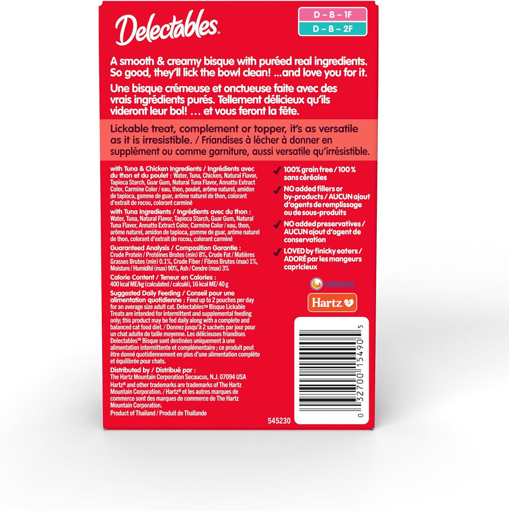 Delectables Lickable Treat Bisque Wet Cat Treat Variety Pack, Food Topper, Hydrating, Grain-Free, No Fillers, No By-Products, No Added Preservatives, 1.4oz Pouch, 30ct
