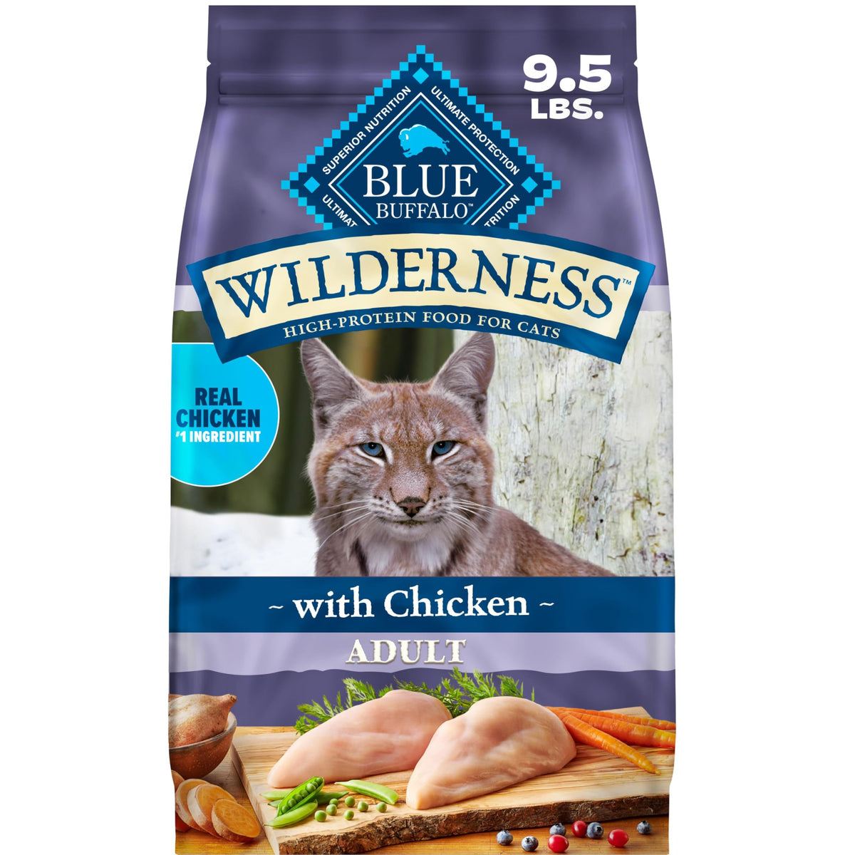 Blue Buffalo Wilderness Chicken Adult Dry Cat Food, Grain-Free, 12 lb