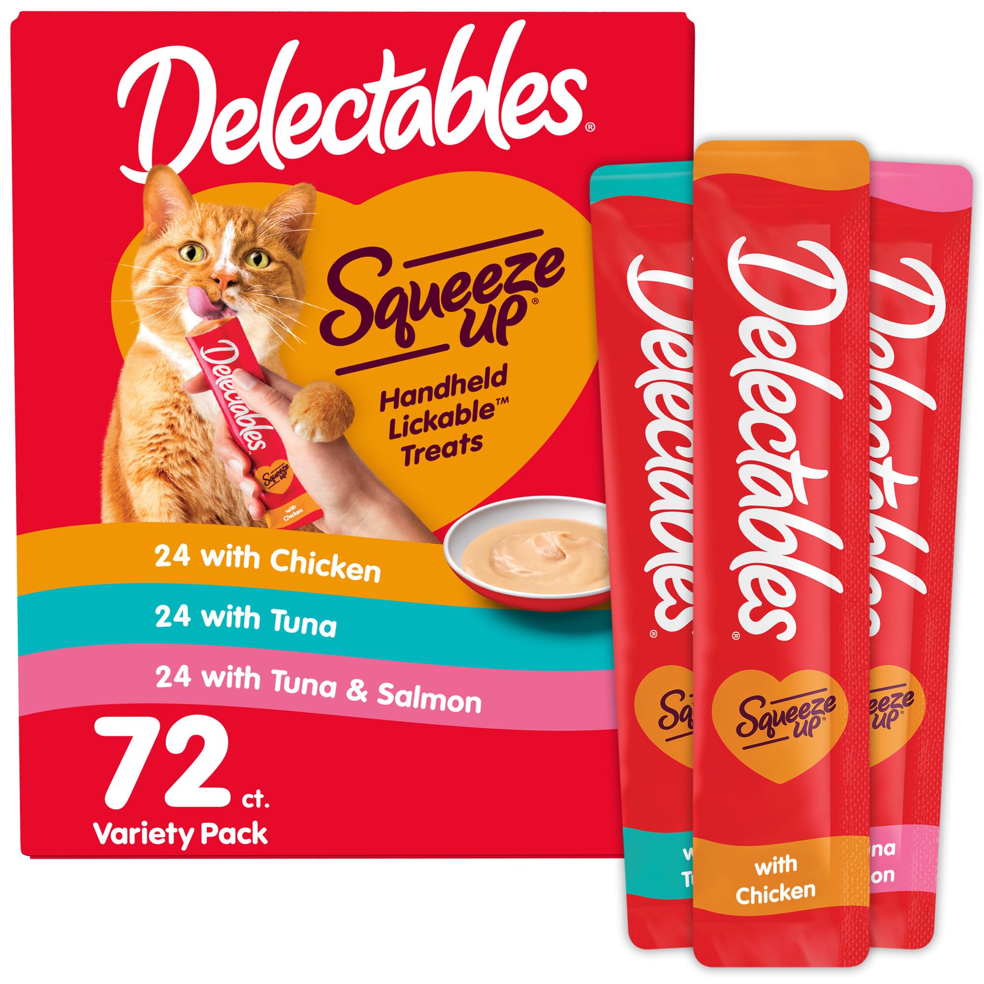 Delectables Squeeze Up Variety Pack, Creamy Squeezable Puree, Lickable Wet Cat Treats, Grain Free, No Added Fillers, No by-Products, No Added Preservatives, 0.5 Ounces Tube, 20 Tubes Total
