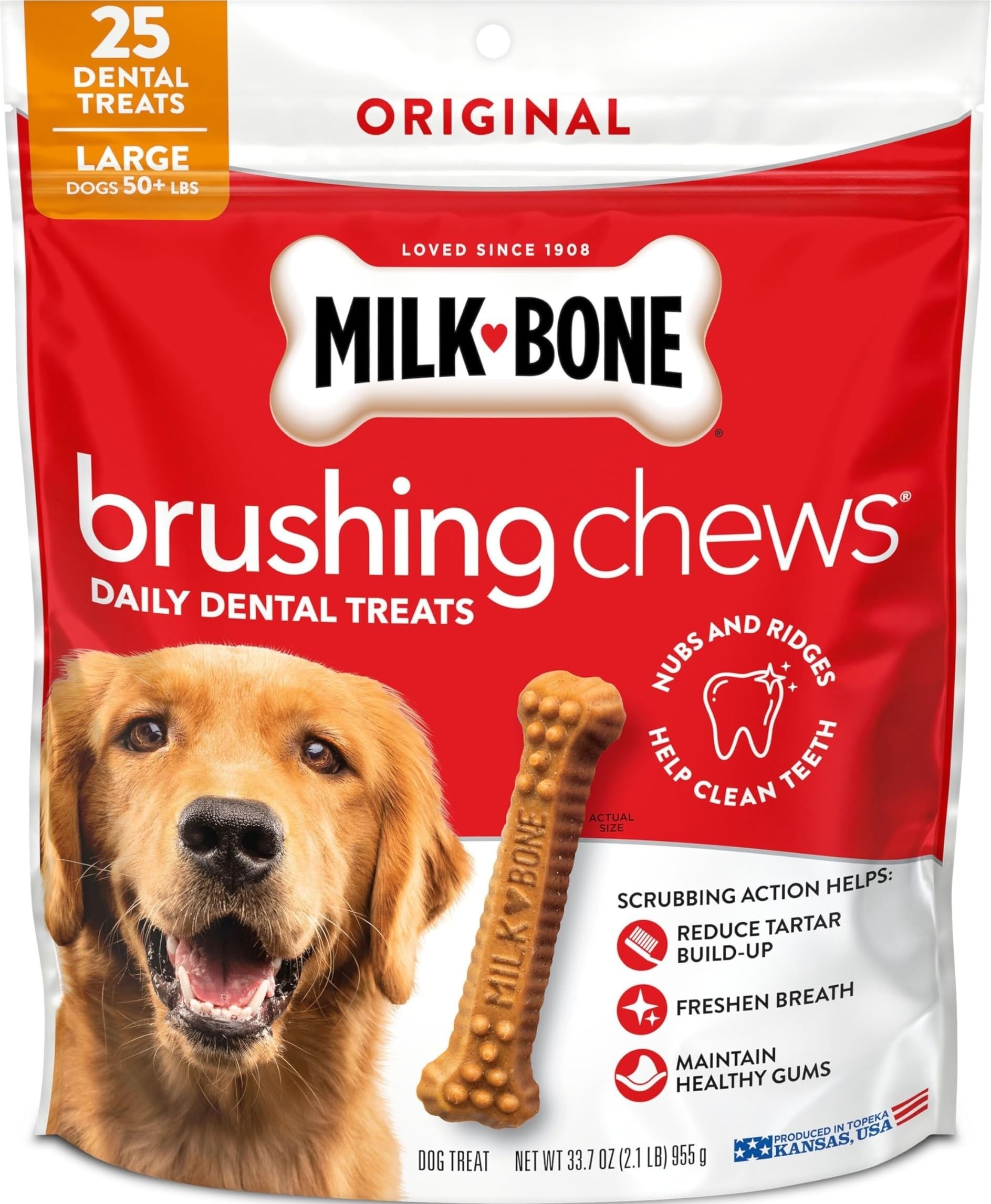 Milk-Bone Brushing Chews, Small/Medium, Original Flavor, 35 Dental Treats