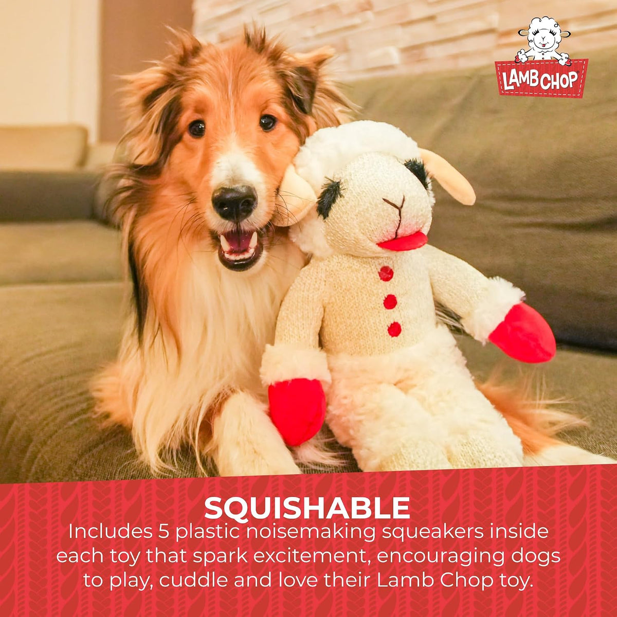 Multipet Lamb Chop Dog Plush Toy - Squeaky Toy for All Dogs - Extra Soft Plush - Stuffed Animal Dog Toy for Cuddling & Playing - Cute Pet Toy (6", Cream)
