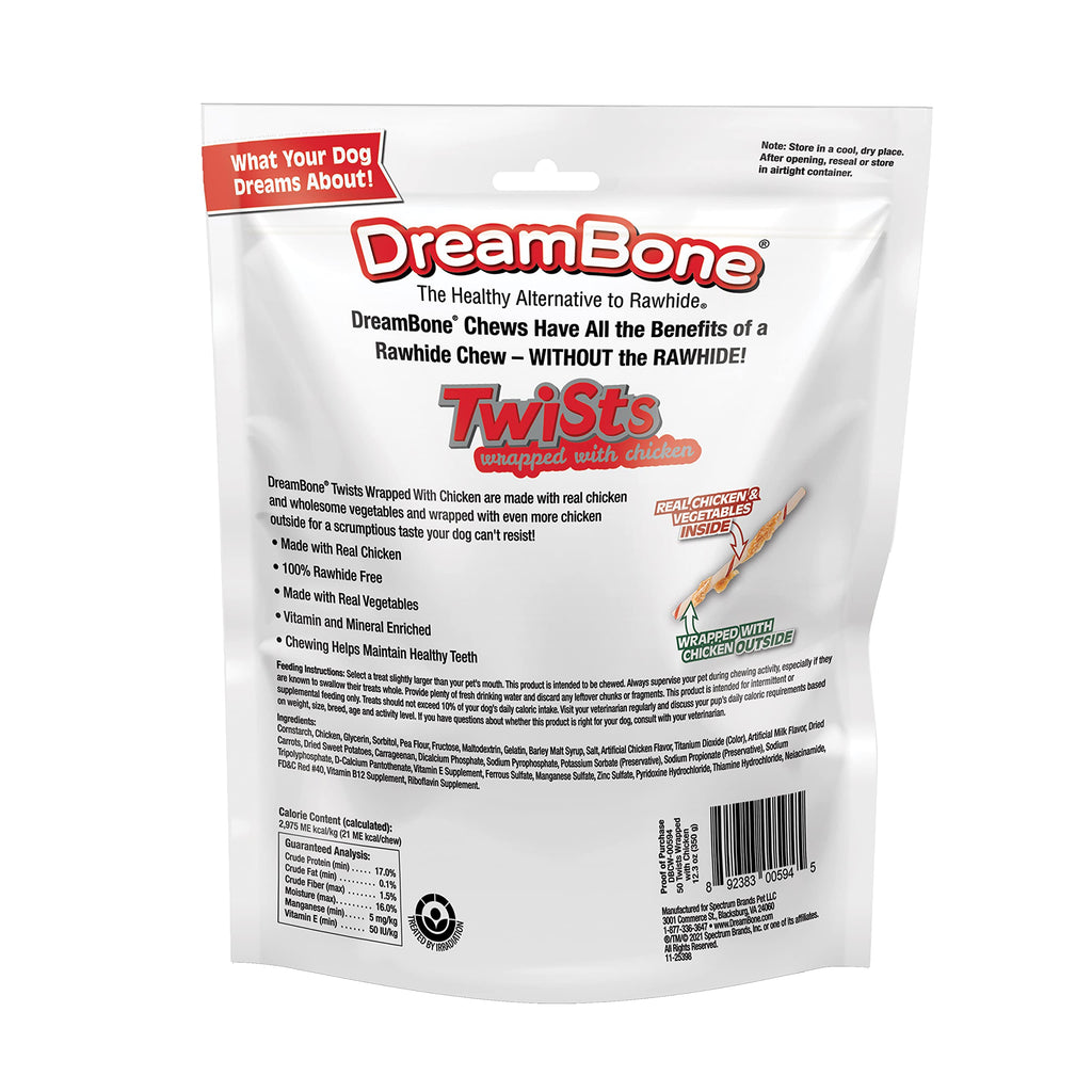 DreamBone Twist Sticks Rawhide-Free Dog Treats With Real Protein, 50 Count