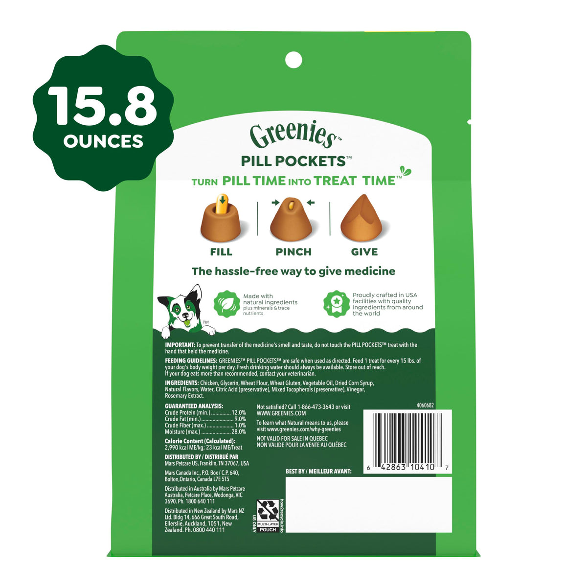 Greenies Pill Pockets Large Size Dog Treats, Peanut Butter, 15.8 oz