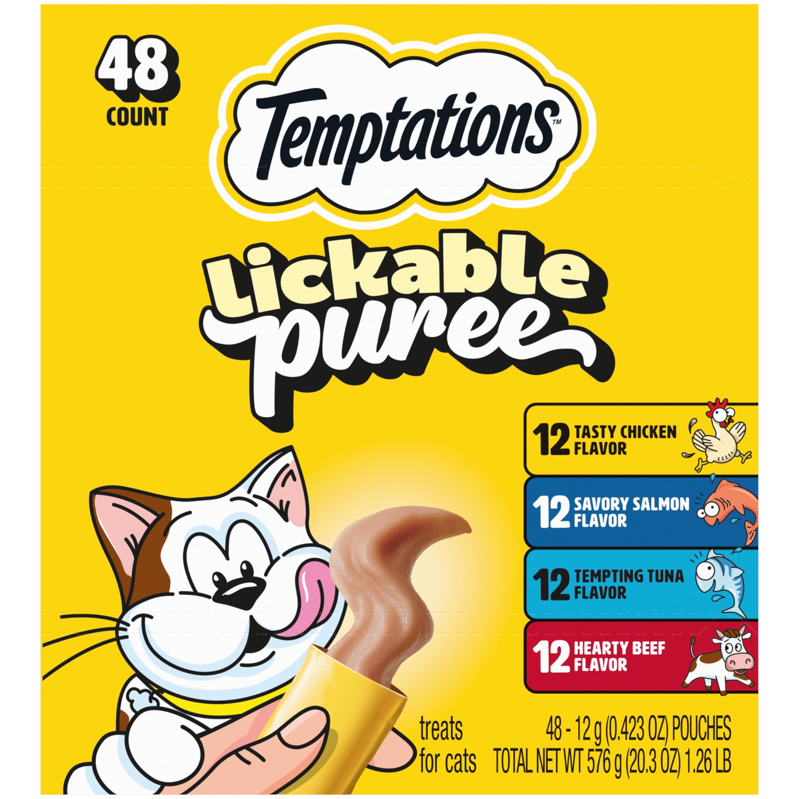 Temptations Creamy Puree Lickable Cat Treats, Beef Liver, 16 Count