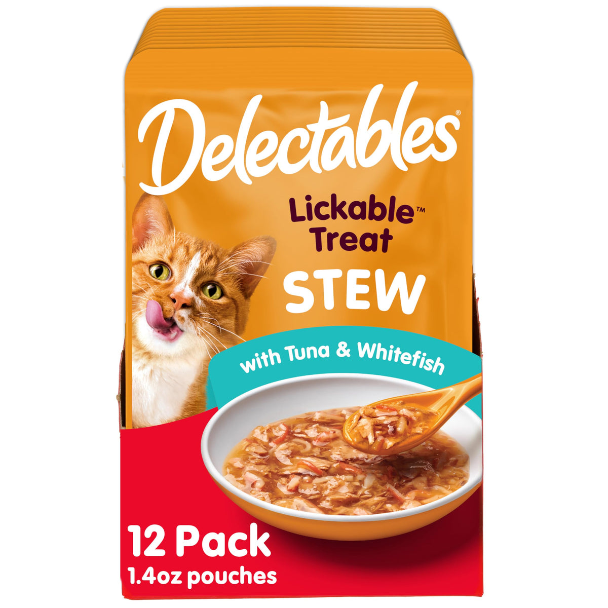Delectables Lickable Treat Stew Wet Cat Treat Variety Pack, Food Topper, Hydrating, Grain-Free, No Fillers, No By-Products, No Added Preservatives, 1.4oz Pouch, 12ct