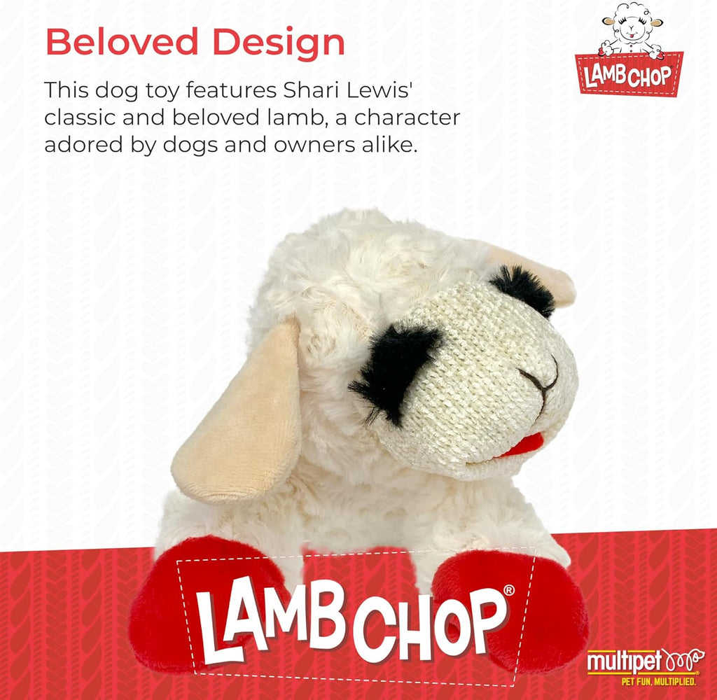 Multipet Lamb Chop Dog Plush Toy - Squeaky Toy for All Dogs - Extra Soft Plush - Stuffed Animal Dog Toy for Cuddling & Playing - Cute Pet Toy (6", Cream)