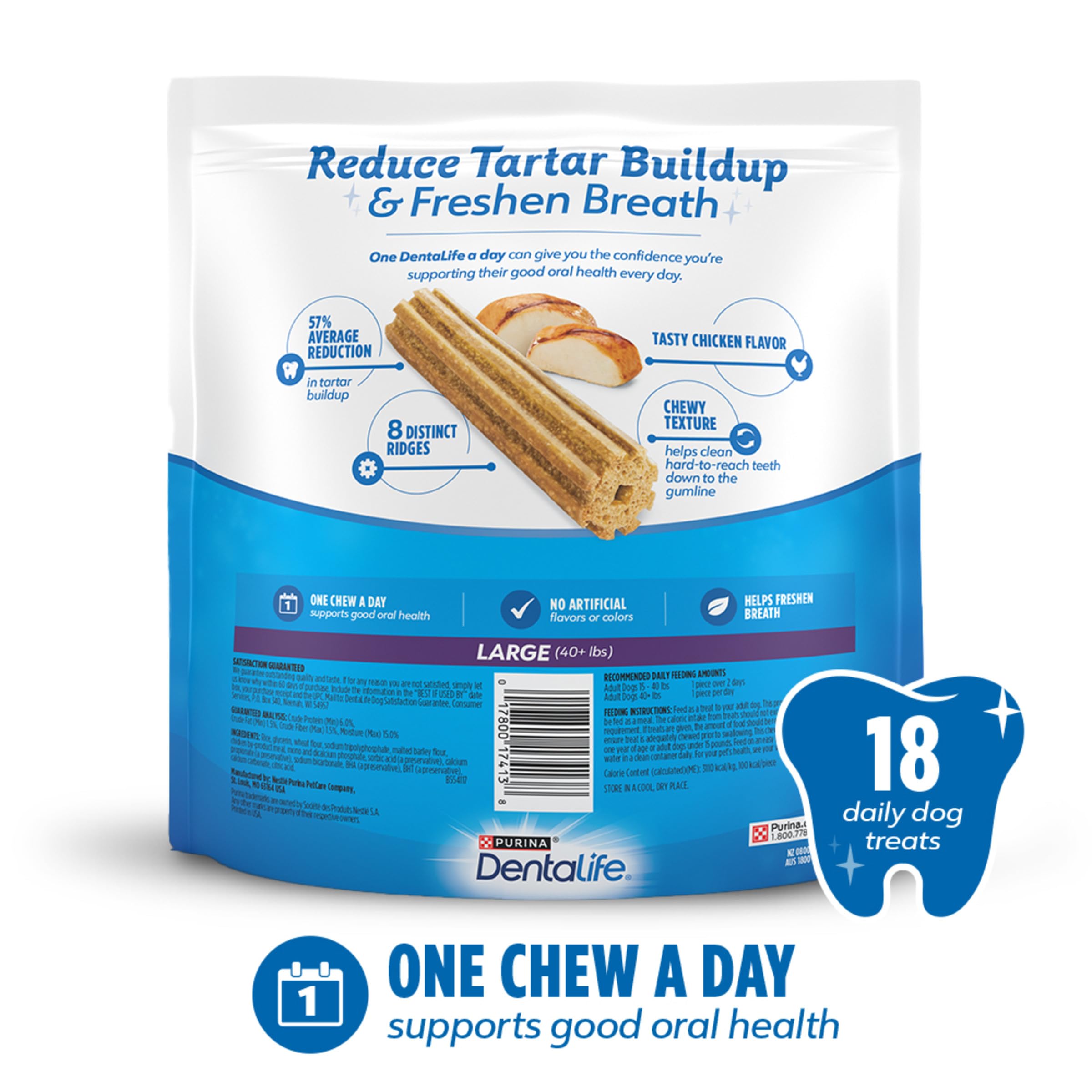 Dentalife Purina Daily Oral Care Dental Dog Treats for Large Dogs, 30 ct