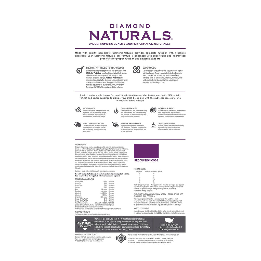 DIAMOND NATURALS Adult Dry Dog Food, Lamb Meal & Rice, 6lb