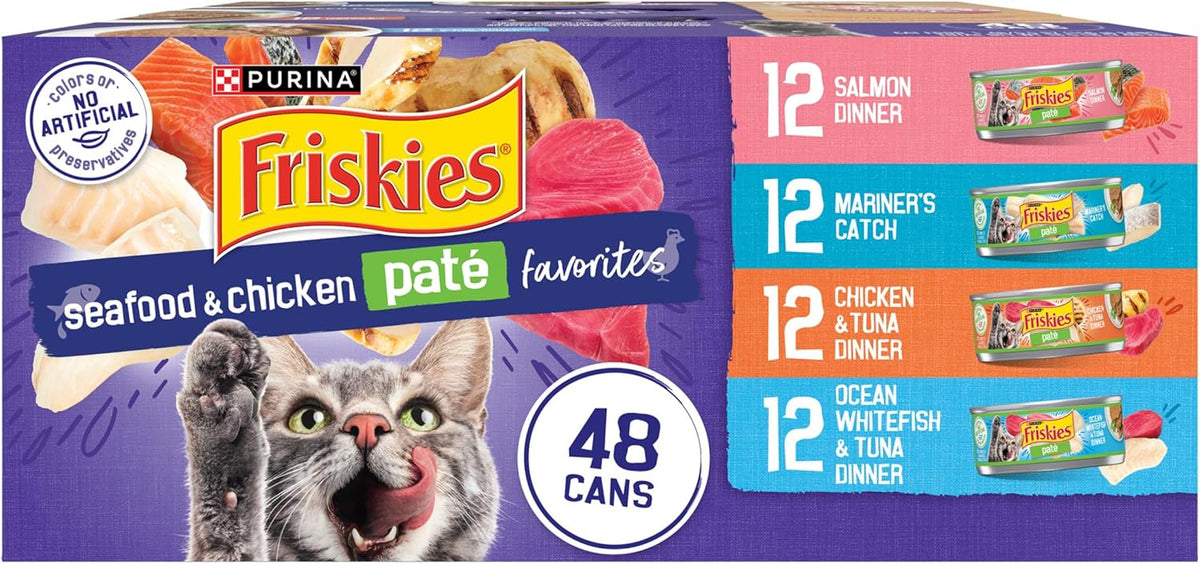 Purina Friskies Pate Wet Cat Food Variety Pack Seafood and Chicken Pate Favorites 40ct VP - (Pack of 40) 5.5 oz. Cans