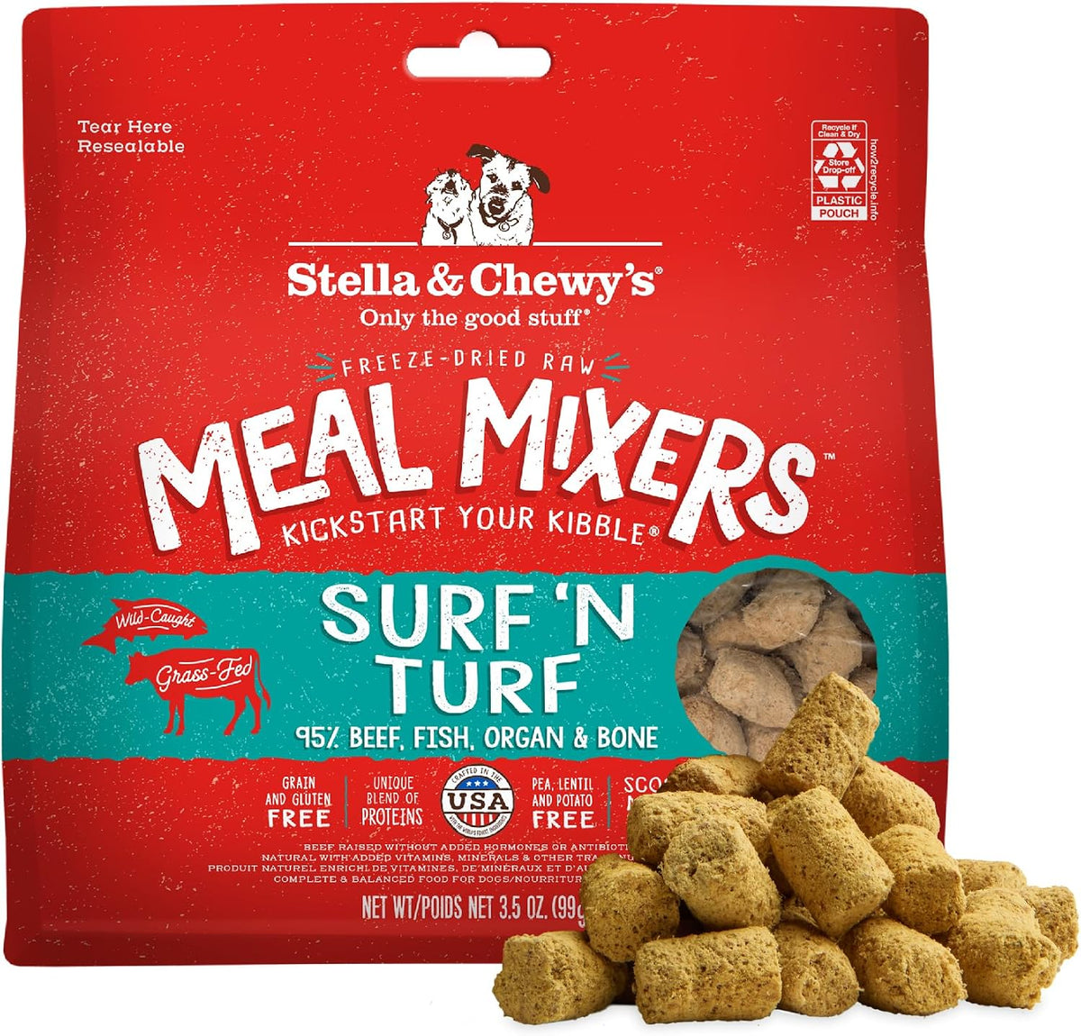 Stella & Chewy's Freeze-Dried Raw Beef Meal Mixers- Dog Food Topper and Mixer - Made with 95% Grass-Fed Beef, Organs & Bone - Perfect for Picky Eaters - Grain-Free - 7 oz