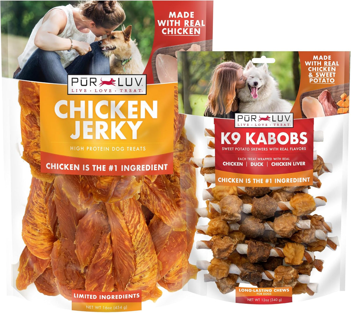 Pur Luv Dog Treats, K9 Kabobs Made with Real Chicken, Duck, and Sweet Potato, 12 Ounces, Dog Snacks, Healthy, Easily Digestible, Long-Lasting, High Protein Treat, Satisfies Urge to Chew