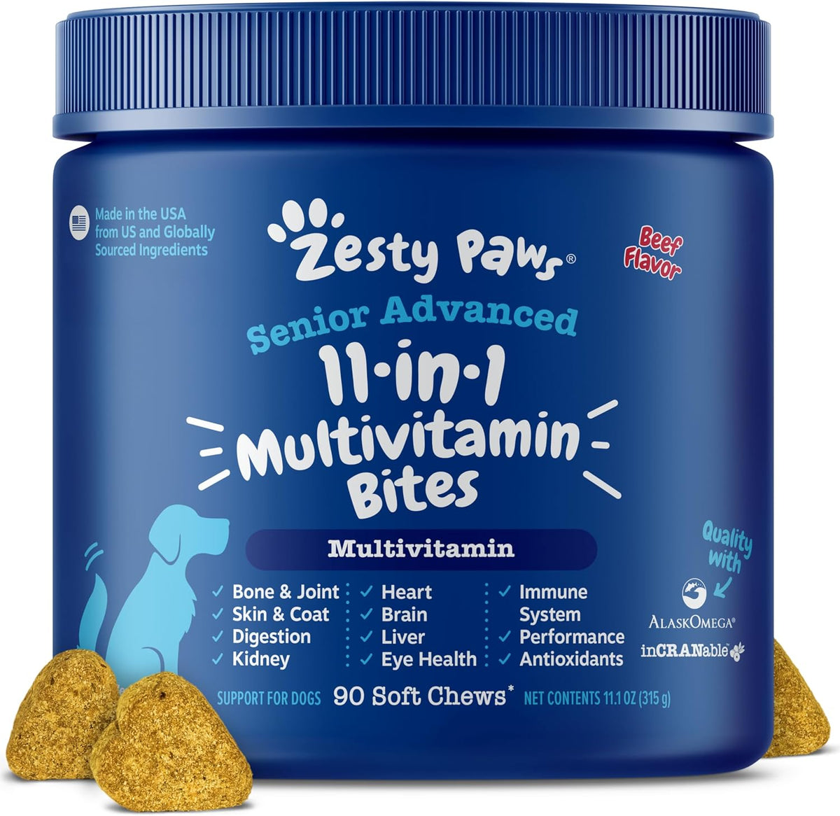 Zesty Paws Dog Vitamins - Dog Multivitamin Chews, Bison, 90 Ct