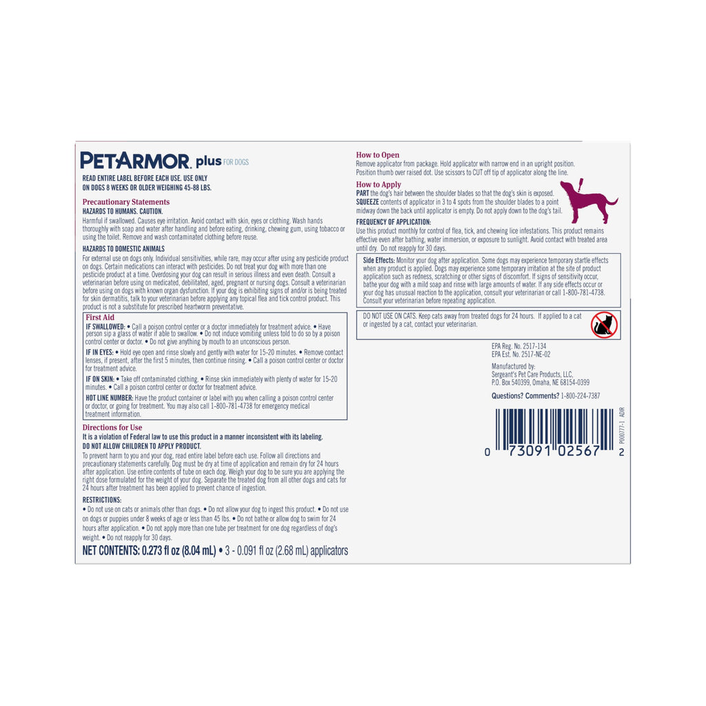 PetArmor Plus Flea and Tick Prevention for Cats, Cat Flea and Tick Treatment, 3 Doses, Waterproof Topical, Fast Acting, Cats Over 1.5 lbs